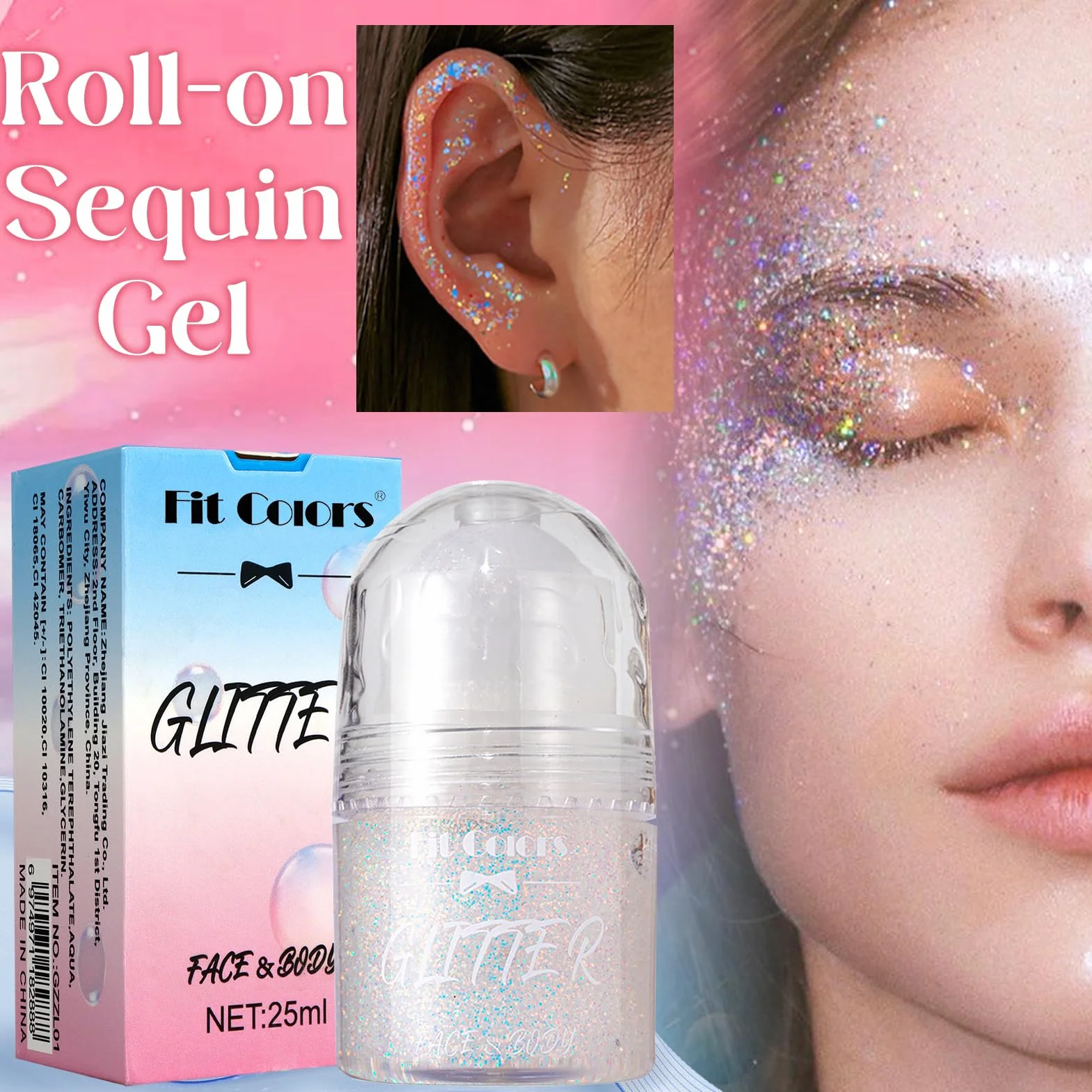 Roll-on Body Glitter Gel,Roll-on Corpo Glitter Gel,Mermaid Paillettes Glitter Corpo Capelli per Festival Rave Accessories,Shimmer Makeup per Festival Halloween Rave Party