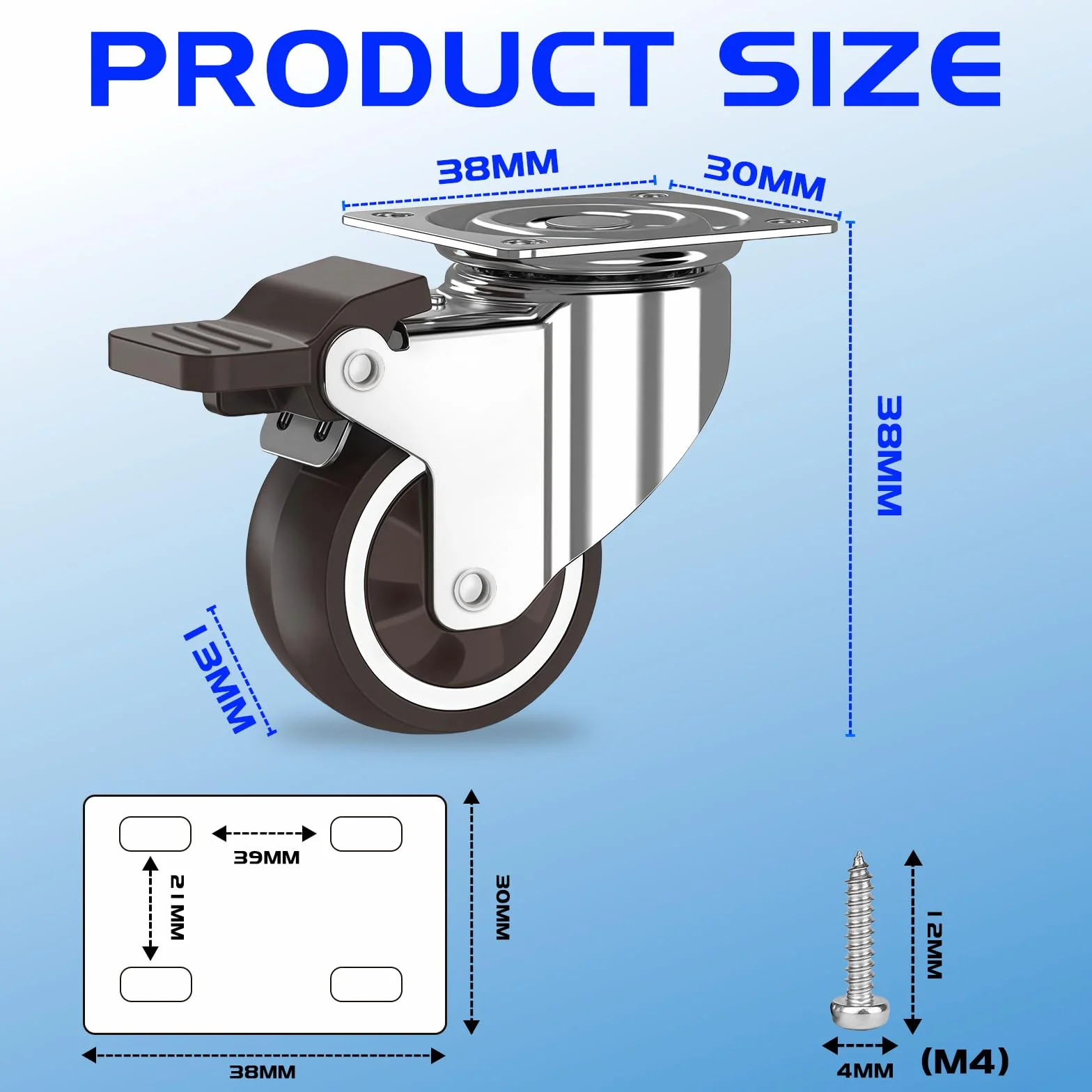 Ruote per Mobili 25mm 120kg 2 con Freno 2 Senza Zestaw 20 Viti