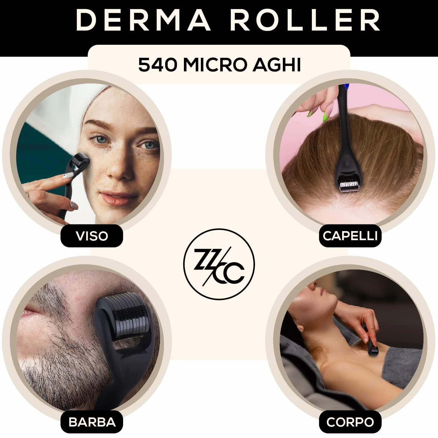 Dermaroller Crescita Barba E Capelli Da 0.5 Mm - Rullo Con Aghi In Titanio E Guida Ebook Dettagliata In Italiano - Trattamento Efficace Anche Per Cicatrici Smagliature Acne