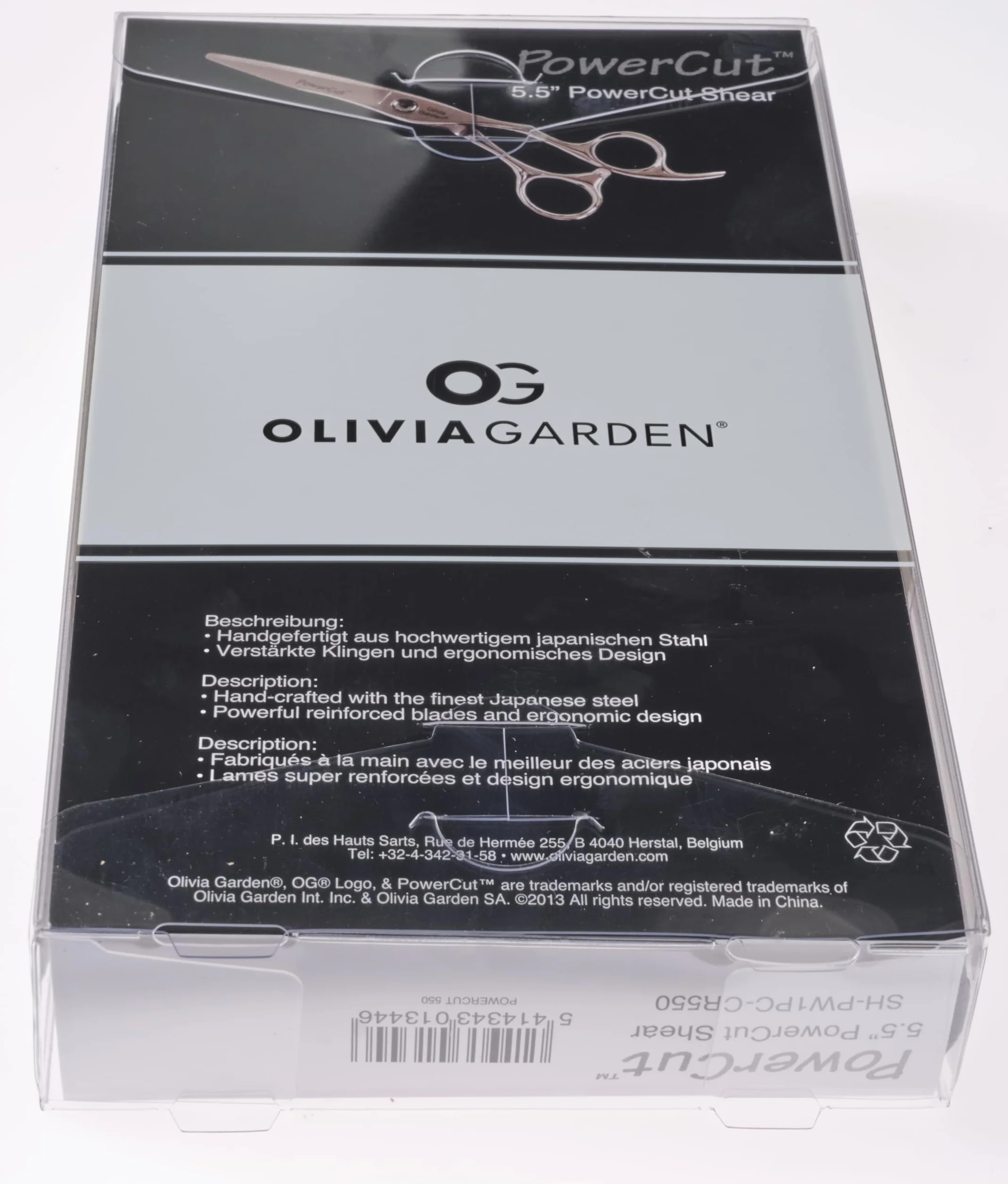 Olivia Garden Powercut 5.50" Forbici in Custodia Nera - Alta Prestazione di Taglio, Lame Convesse, Manico Ergonomico