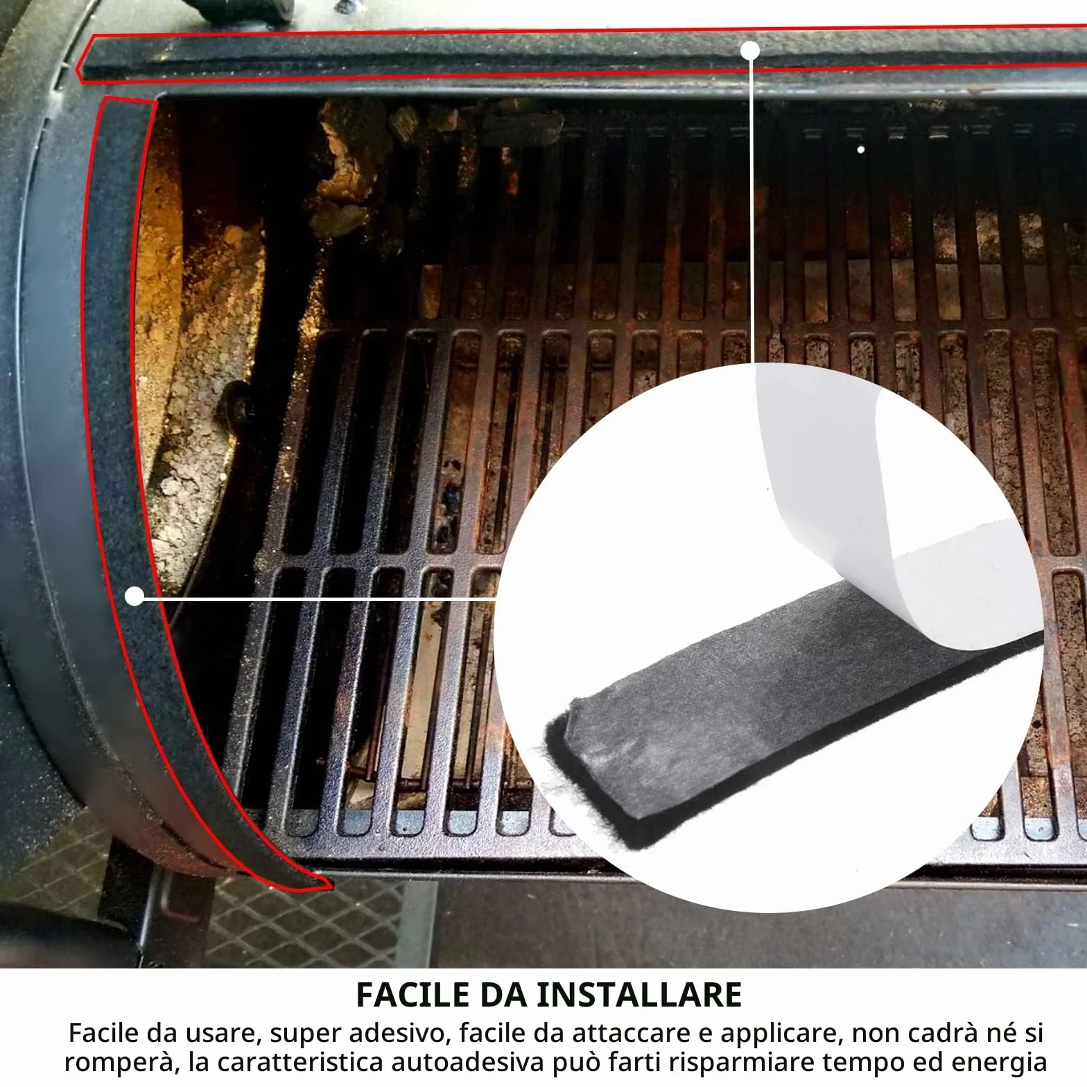 Guarnizione termica autoadesiva per forni e stufe, 2,5 m, 3,5 mm, resistente al calore