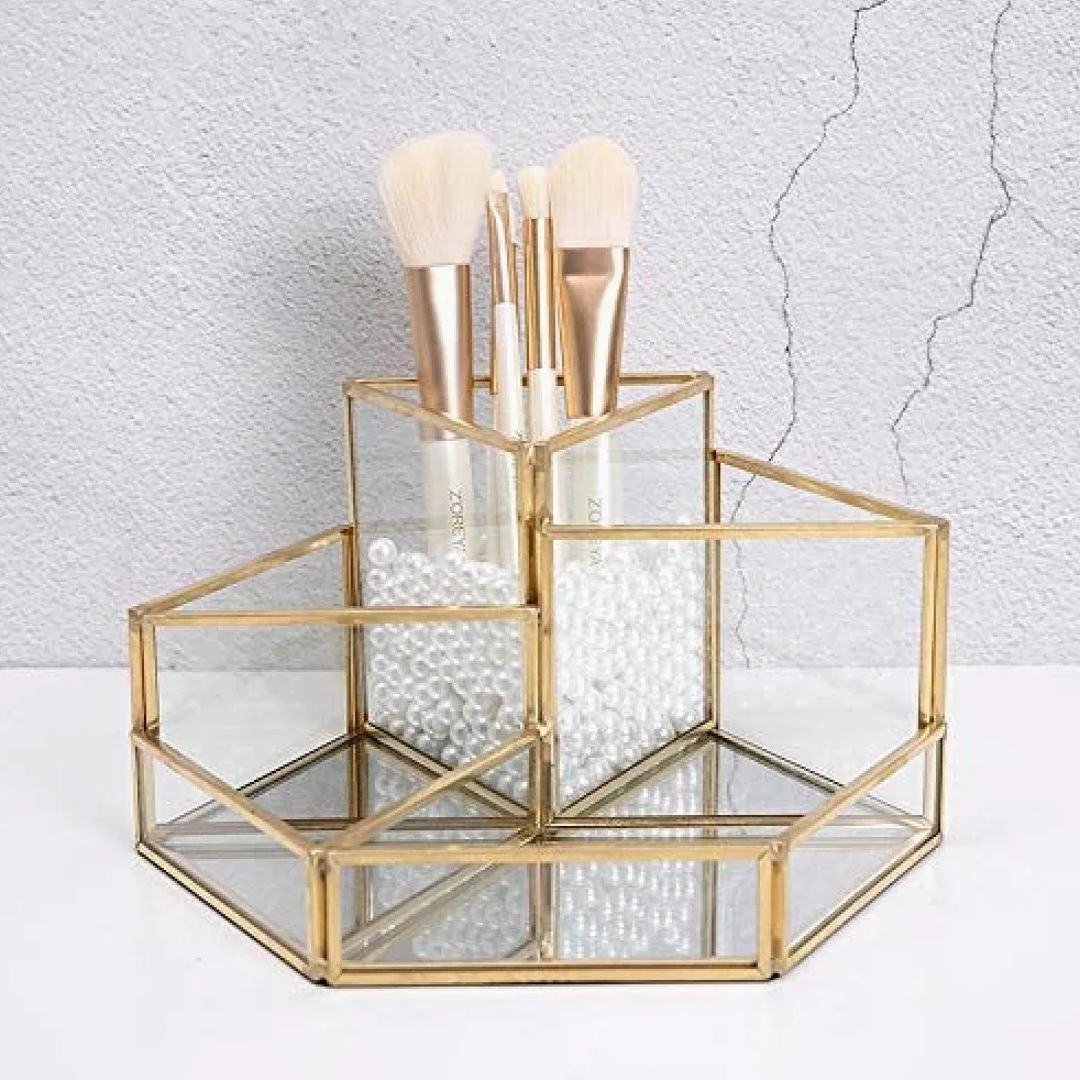 Organizer Per Cosmetici Porta Pennelli Per Trucco In Vetro Portaoggetti Per Trucco Trasparente, Portaoggetti Per Gioielli Per Profumo Porta Pennelli Per Strumento Di Bellezza Per Unghie, Scatola Per C