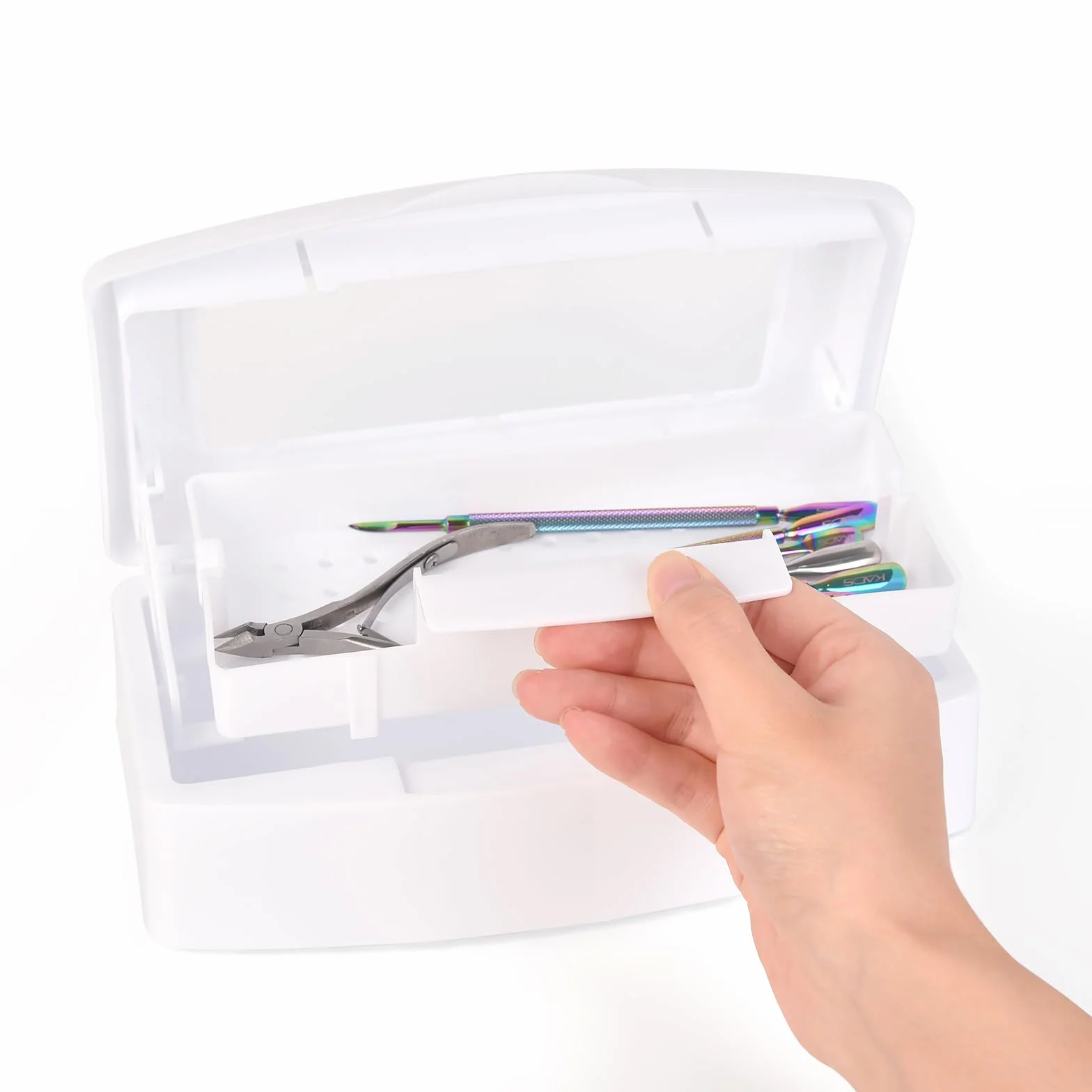 KADS 2 contenitori sterilizzatori per unghie, in plastica, per sterilizzare unghie, pinzette, parrucchieri, spa e taglierini, strumenti per manicure