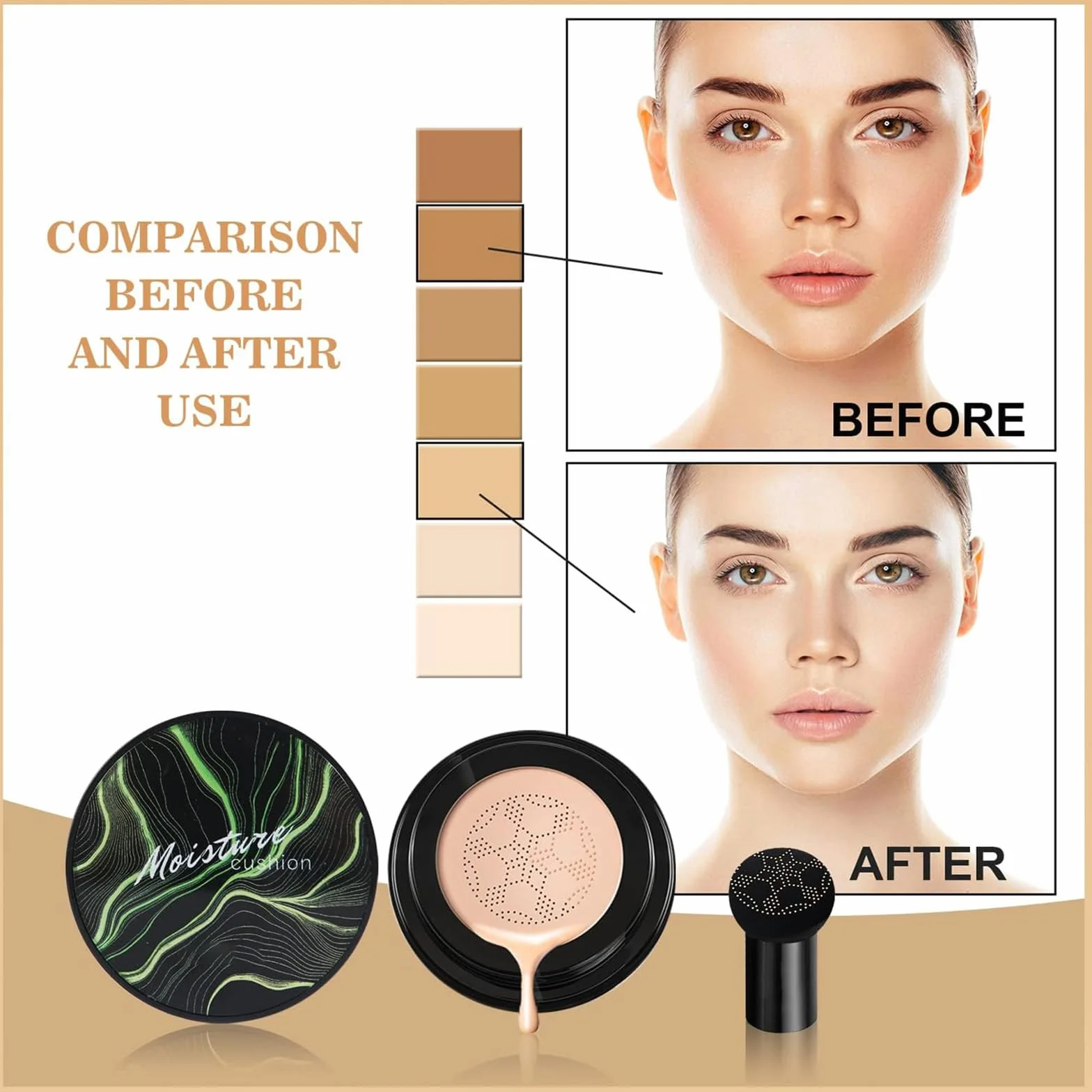 Fondotinta CC Cream con Fungo Testa D'aria base idratante per il trucco BB Cream di lunga durata correttore idratante leggero e levigante Correttore naturale facile da applicare Nature