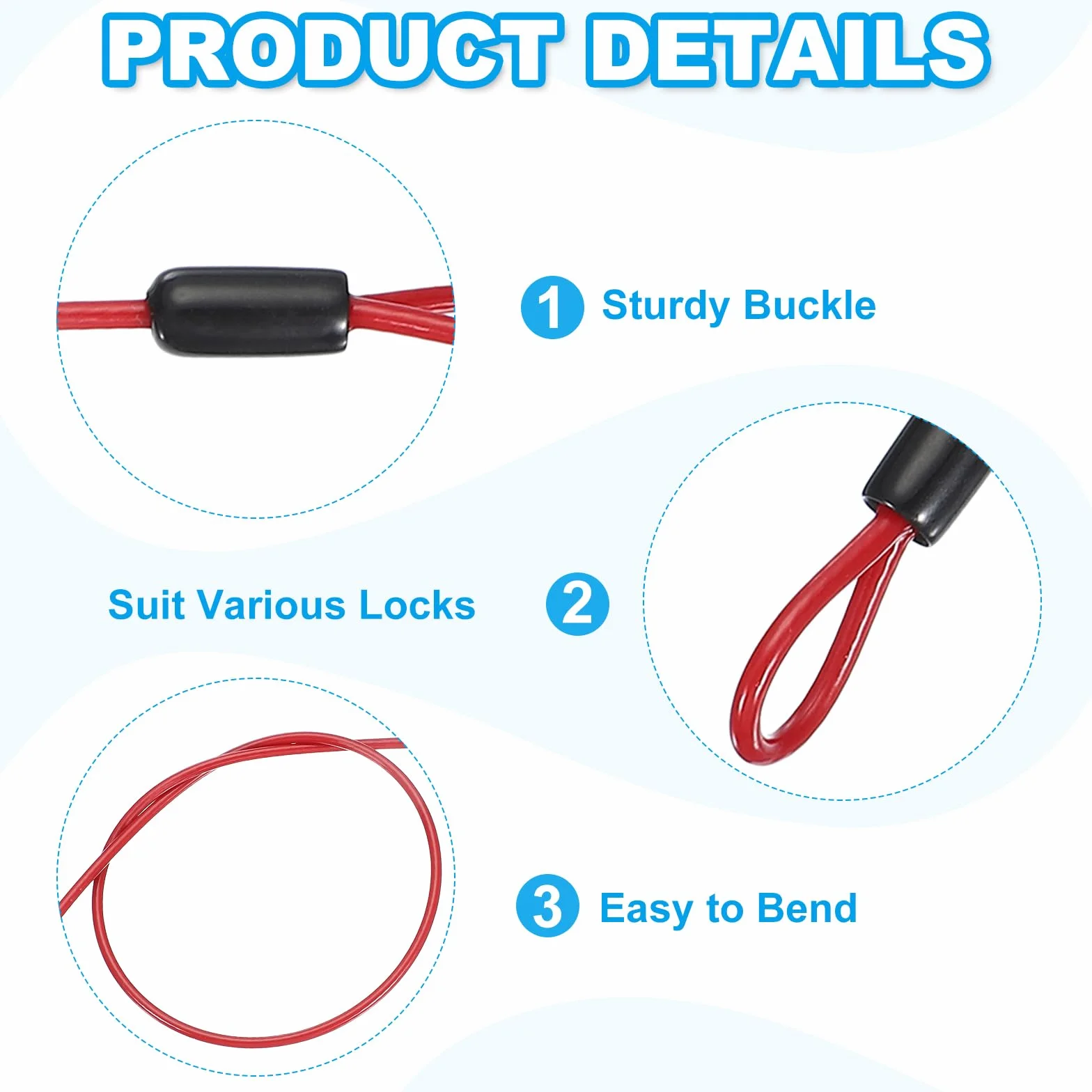 PATIKIL Anelli Filo Acciaio Inossidabile 1/8" Dia 4ft Cavo Flessibile Catena Sicurezza Lanyard Rosso