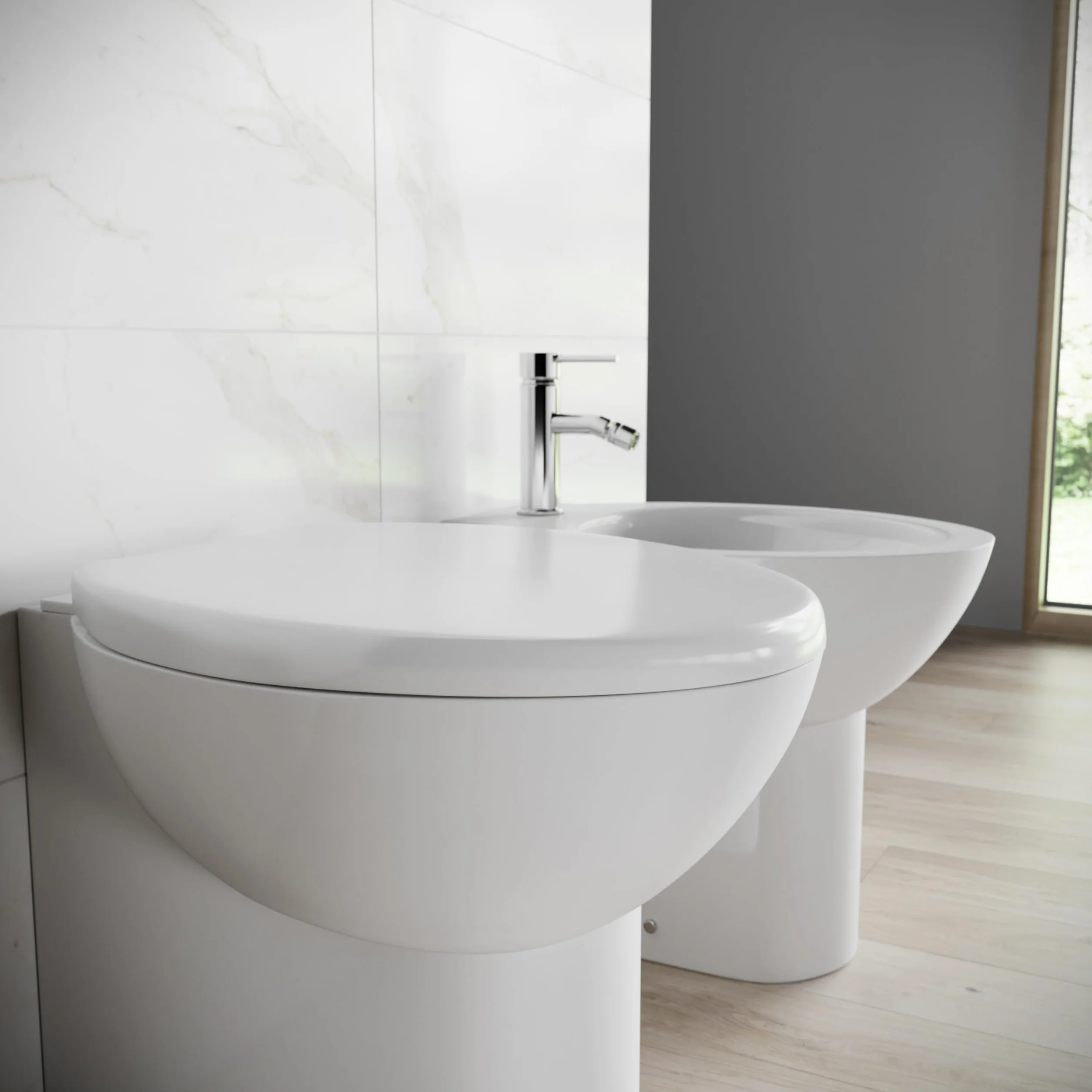 Ceramica Filomuro Vaso Bidet Sedile Copri-wc Mod. Doha Bianco Lucido