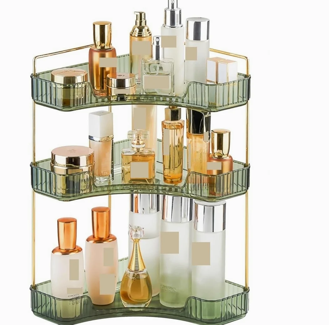 Porta Trucchi,Toeletta Organizer per Trucco Portaoggetti per Trucco Verde Vanity A 3 Livelli Scaffale per Profumo in Acrilico per Cosmetici per La Cura della Pelle Multifunzione