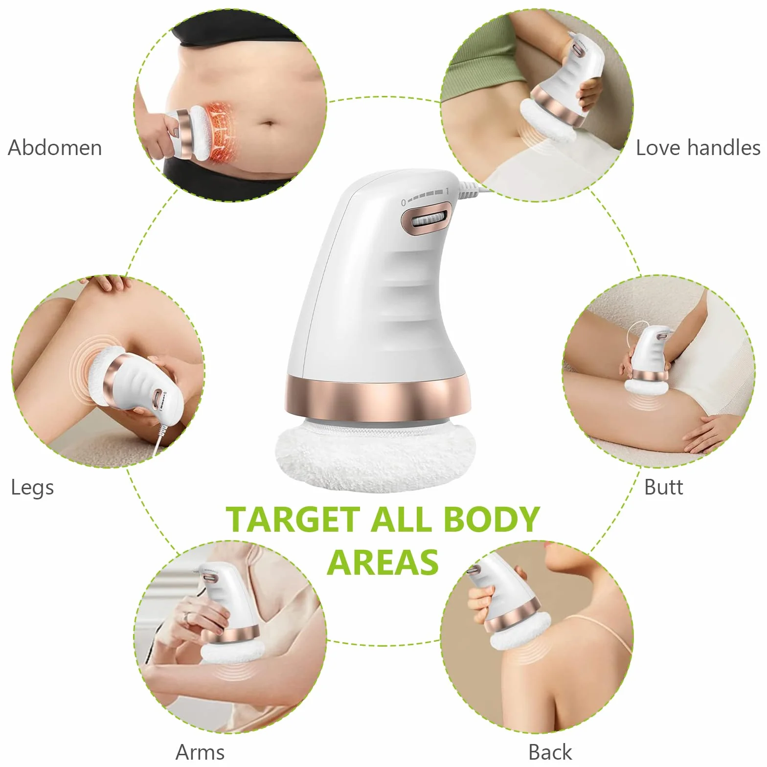 GBKDQQ Massaggiatore elettrico anticellulite con 3 colori, testa in tessuto intercambiabile per pancia gambe e cellulite massaggio lipedema massaggiatore per pelle sollevamento, rassodamento e