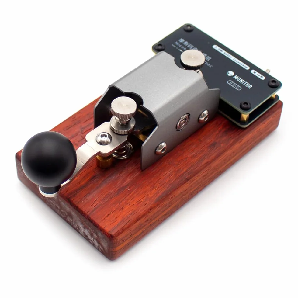 Tasto Dritto Codice Morse, Tasto Telegrafico Manuale con Feedback Sonoro e Luminoso, Strumento Comunicazione Radio Vintage, Base in Legno Rosso