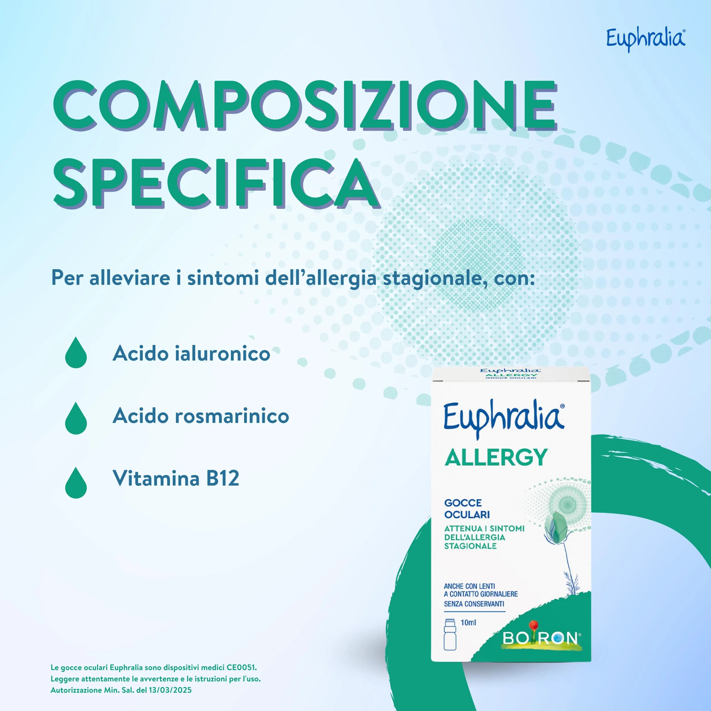 Euphralia Allergy - Gocce Oculari, Allergia, Congiuntivite Allergica, Fastidio Oculare, con Acido laluronico e Vitamina B12 - Flacone da 10 ml + Panno occhiali