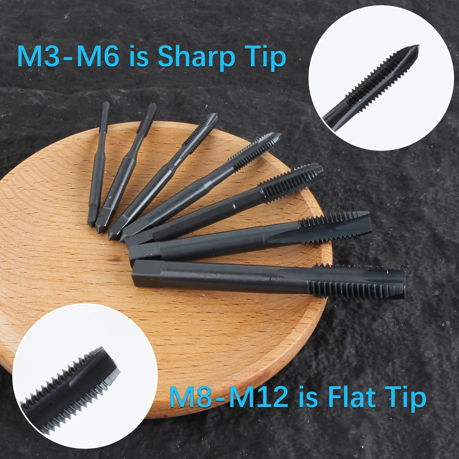 Set di 7 maschi per filettatura manuale HSS 6542 metrica sinistra M3-M12