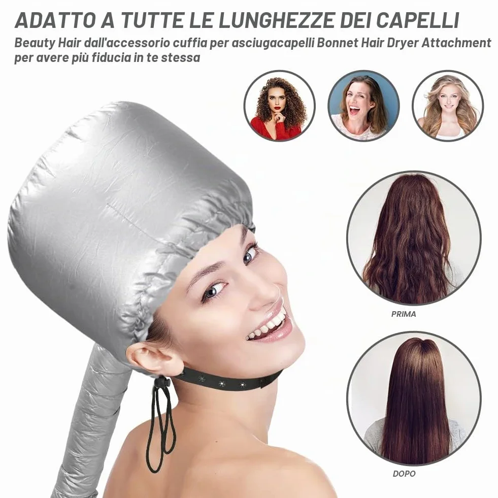 Casco per asciugatura cuffia asciugacapelli, Welltop cuffia termica per capelliper capelli regolabile a mano libera Utilizzato per asciugatura, acconciatura, arricciatura (Argento)