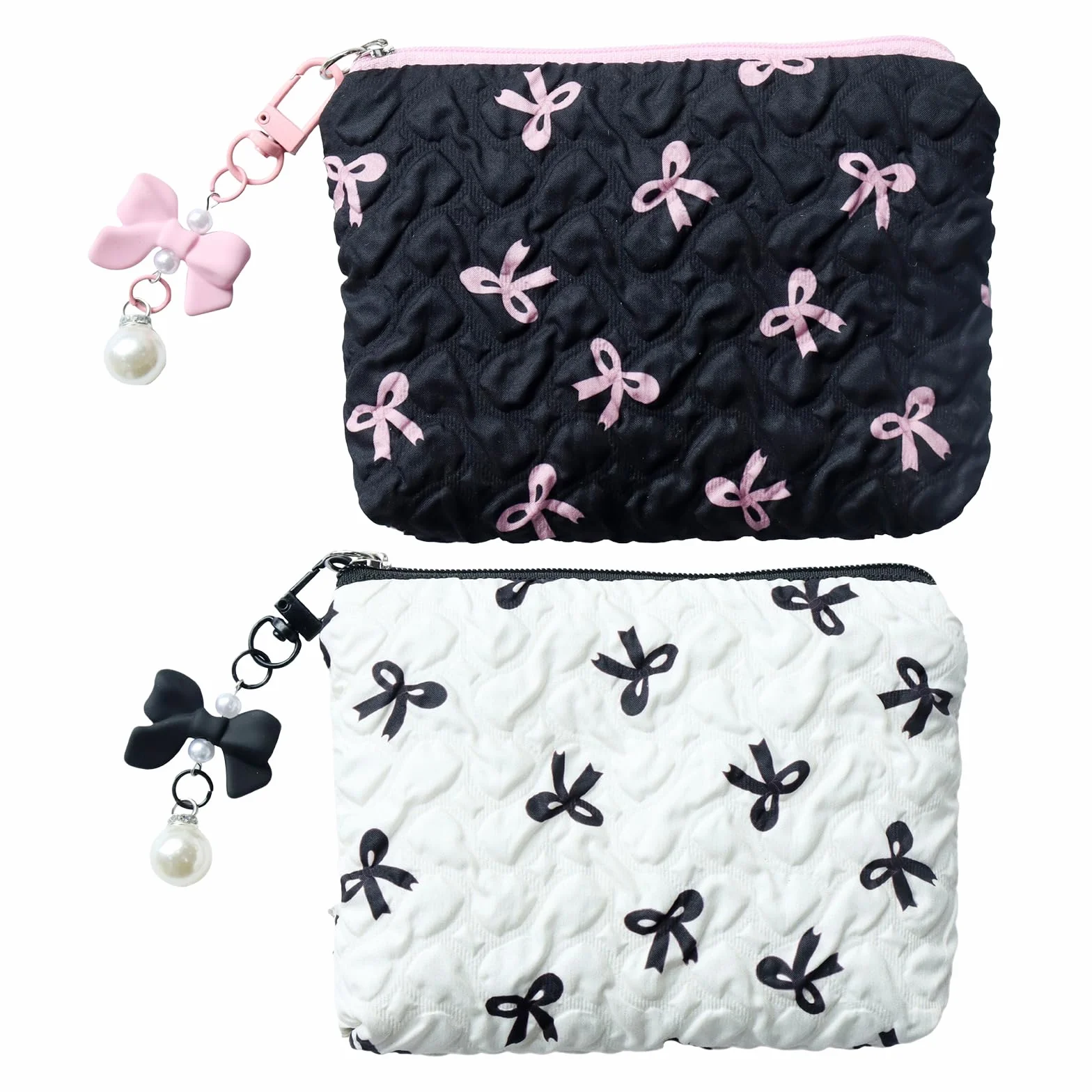 Set di 2 trousse per trucchi piccoli, con eleganti fiocchi, mini borsa per trucco, borsa per trucco, borsa per trucco, borsa per cosmetici, borsa da toilette da donna, 14 x 10 cm