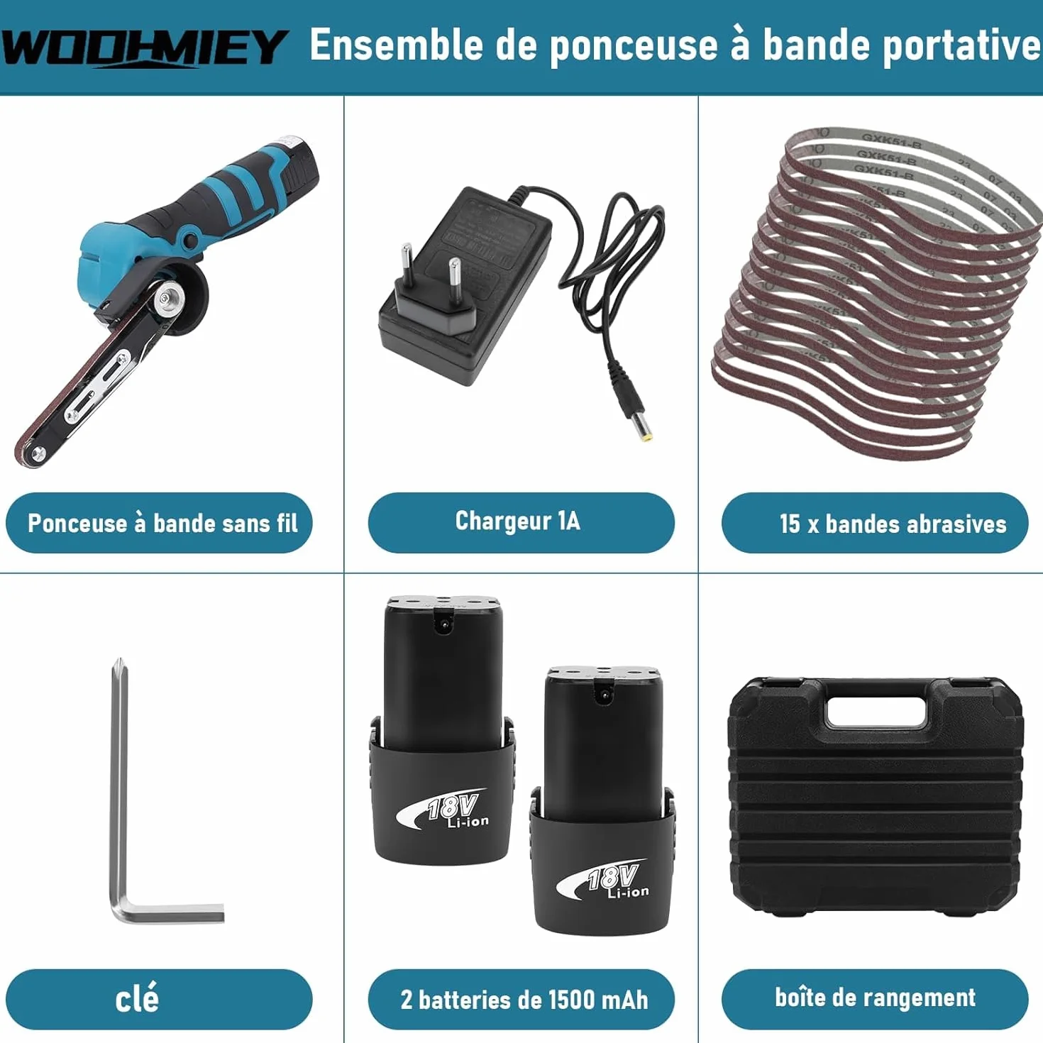Levigatrice a nastro a batteria al litio 16,8 V 7000 giri/min 15 nastri abrasivi grana 80-1000 per legno metallo
