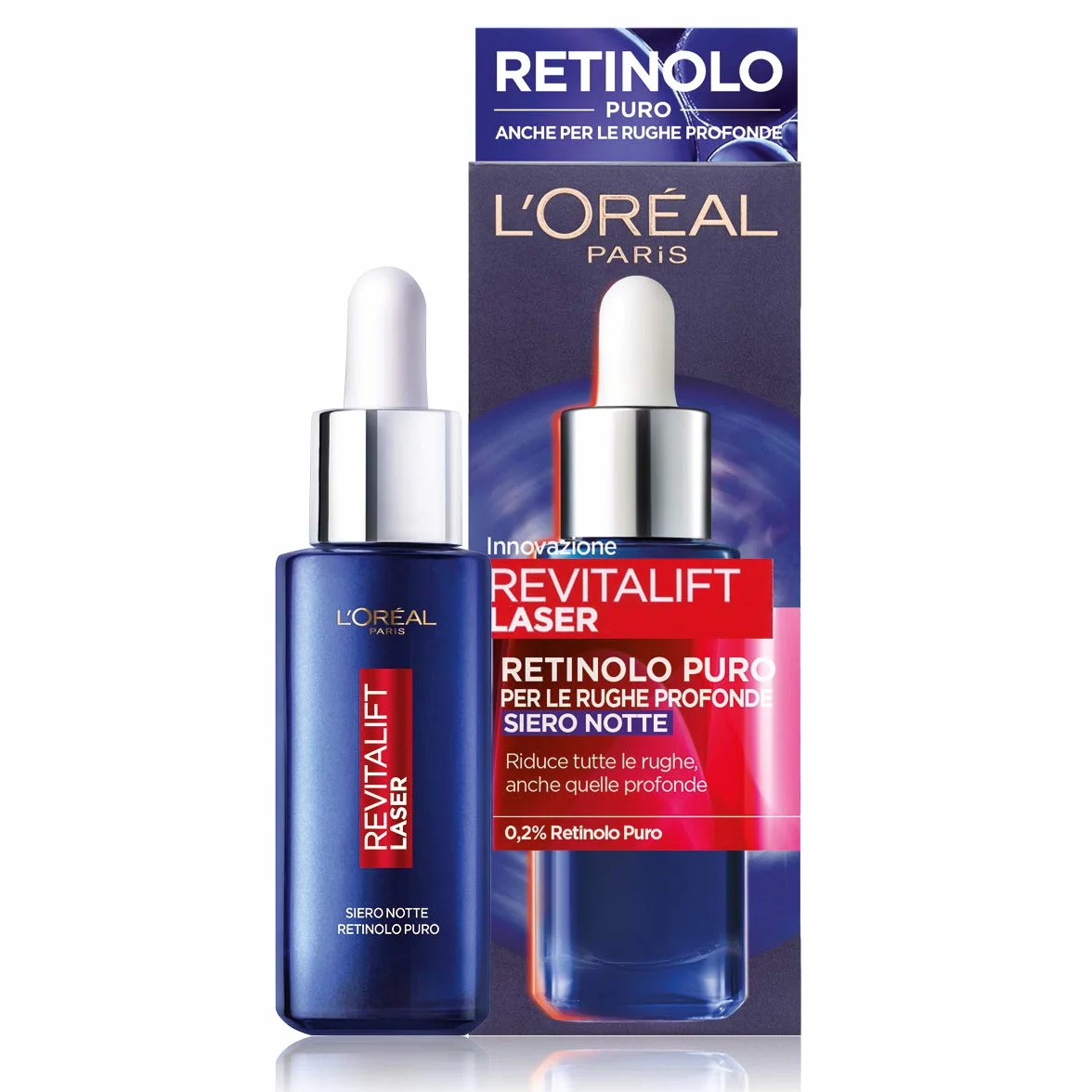 L'Oréal Paris Siero Notte Revitalift Laser X3, Azione Antirughe Anti-Età con Retinolo Puro, Pelle levigata e idratata, 30 ml