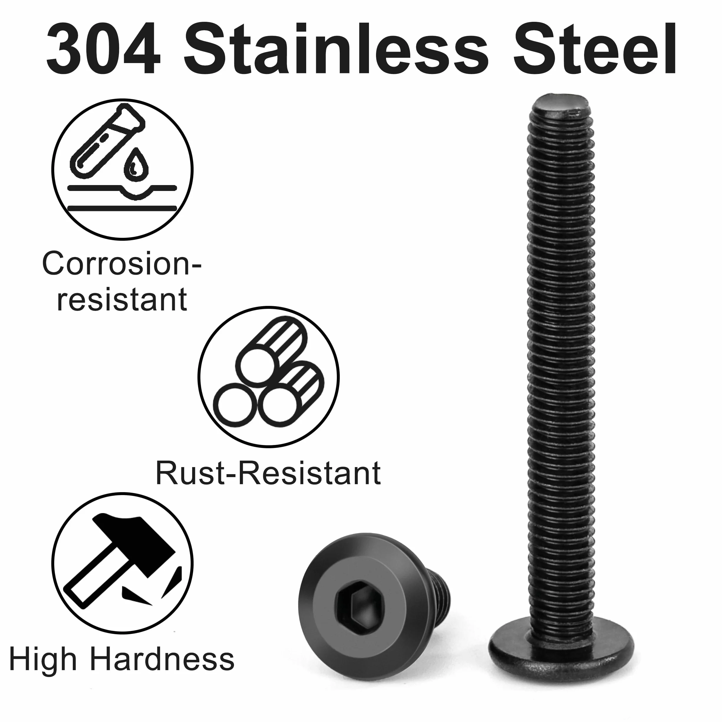 Viti a Testa Piatta M5 x 12 mm Nero Acciaio Inox A2 V2A Bulloni per Mobili con Chiavi a Esagono Filettatura Completa