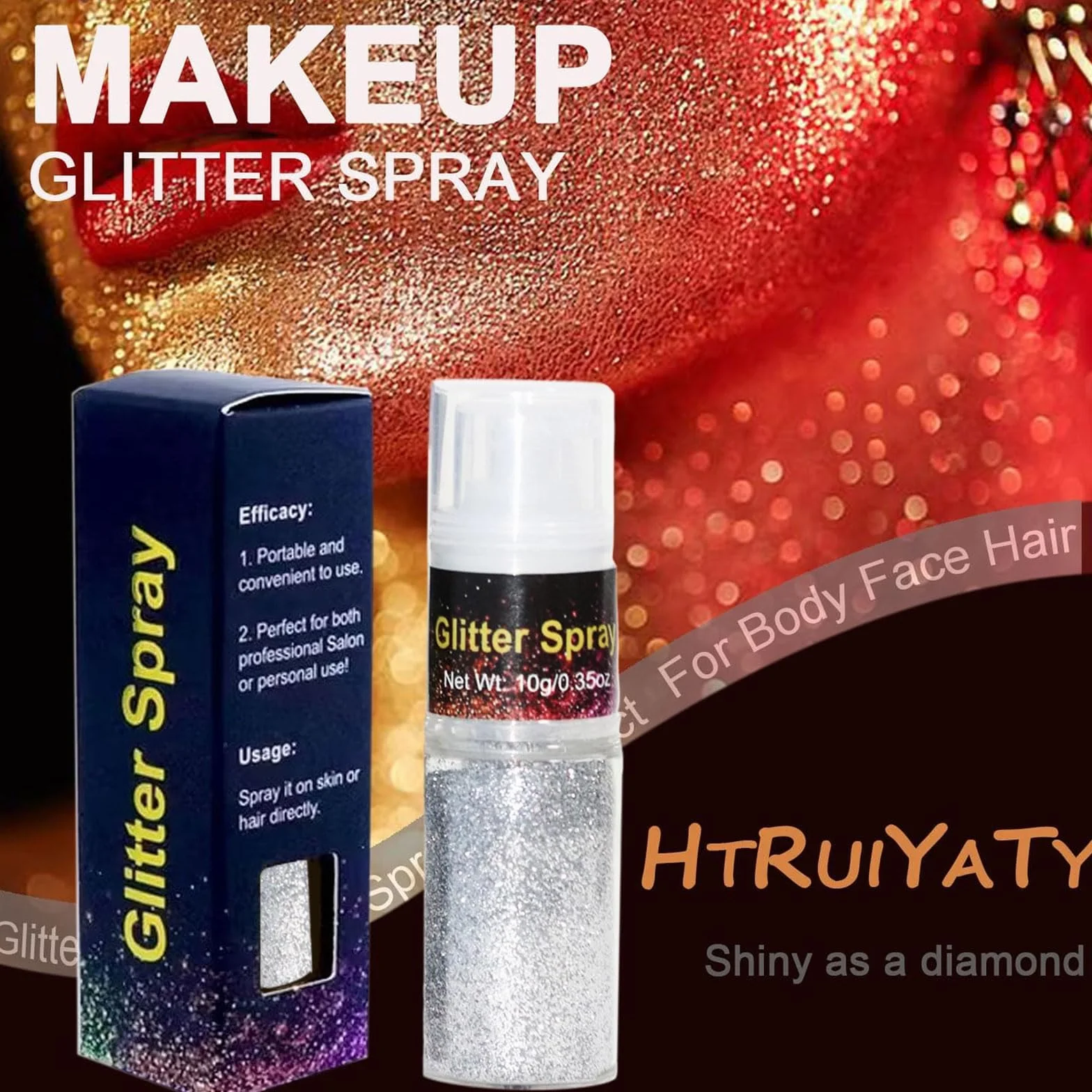 HTRUIYATY Glitter Spray per Corpo,Spray Glitter Brillantini per Capelli Polvere Ultrafine Glitter Make up per Tessuti Cosplay Festival