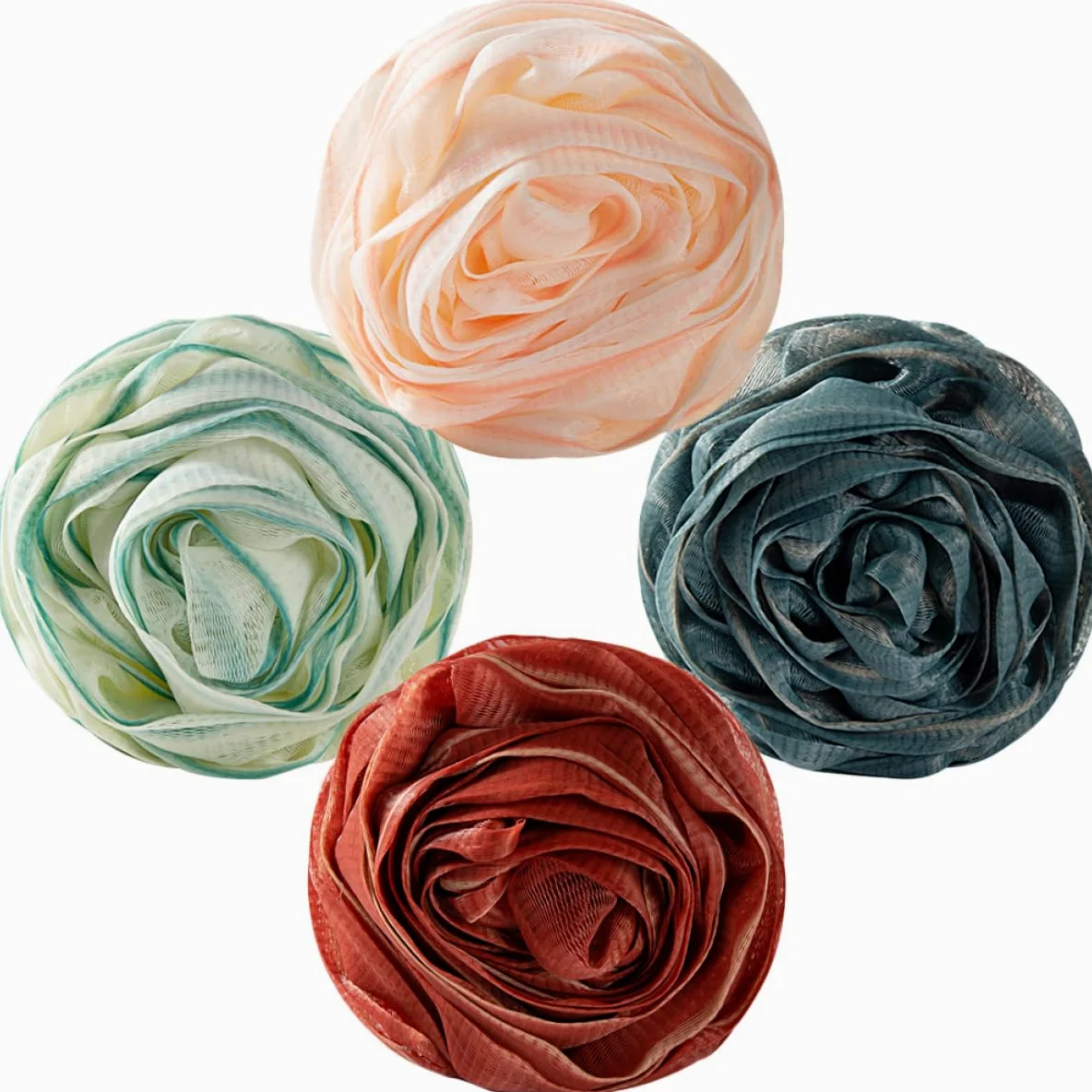 FOMIYES Spugna da Bagno Esfoliante in Luffa 4 Pz, Palla da Doccia Scrub Corpo Cordino per Bagno Quotidiano Uomo e Donna, Accessori Doccia Colorati per Pelle Pulita e Levigata