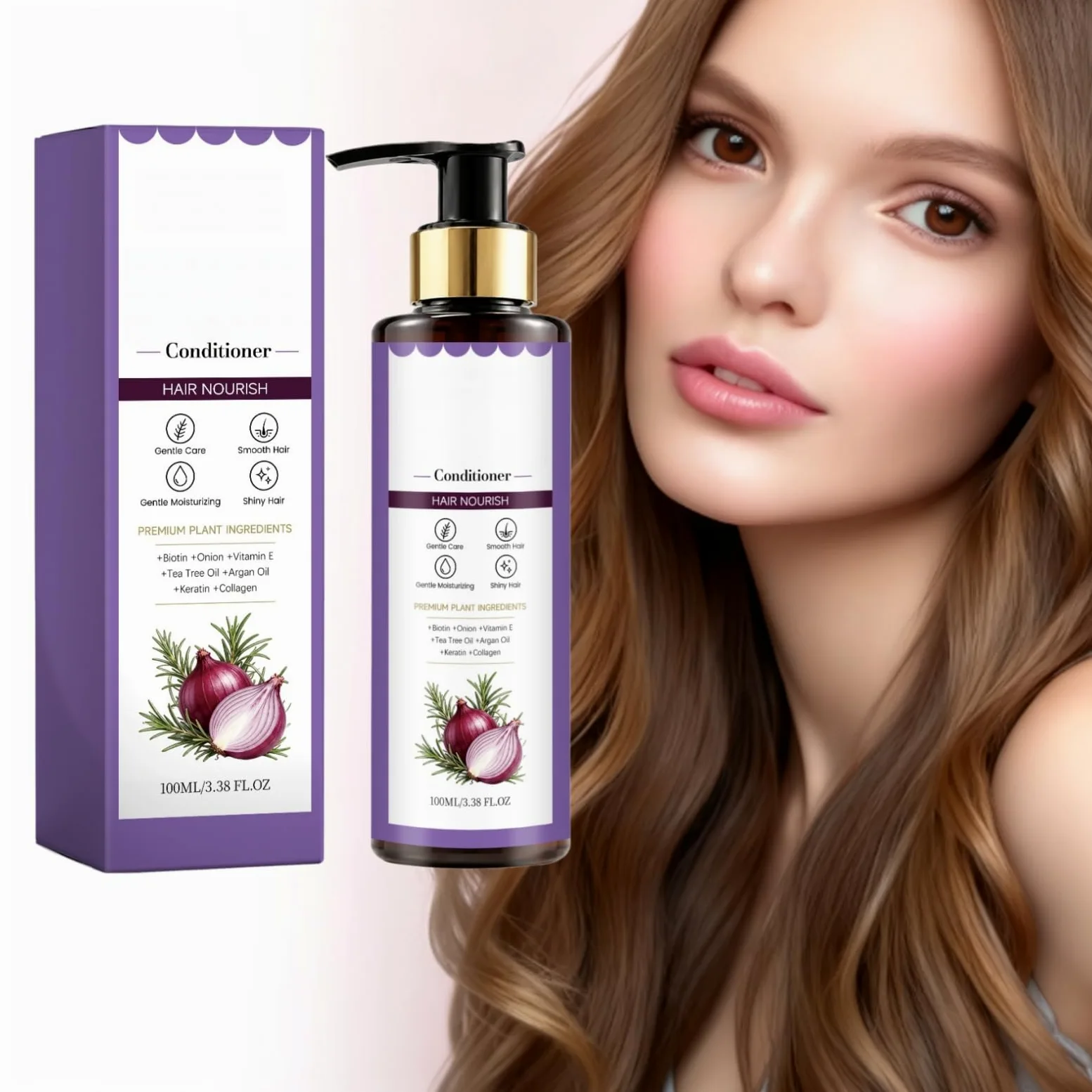 Balsamo per capelli alla cipolla e rosmarino per capelli lisci (3pcs) | Districa nodi ed effetto crespo, delicato per l'uso quotidiano, nutre le ciocche secche, esalta la lucentezza naturale,100 ml
