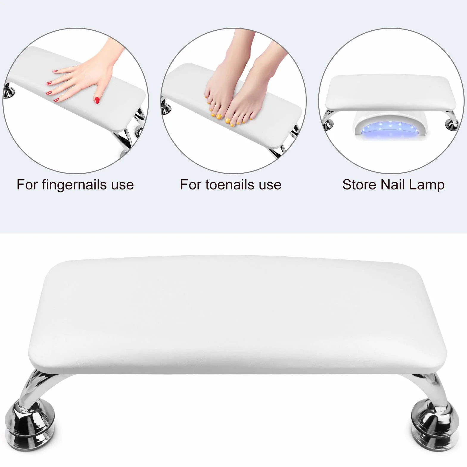 RISVOWO Poggiamano per Unghie, Pelle Poggia Mani per Unghie con Supporto in Acciaio Inox, Cuscinetto per Unghie Impermeabile, Tavolo Manicure per Studio di Unghie, Poggia Mani Estetista(Bianca)