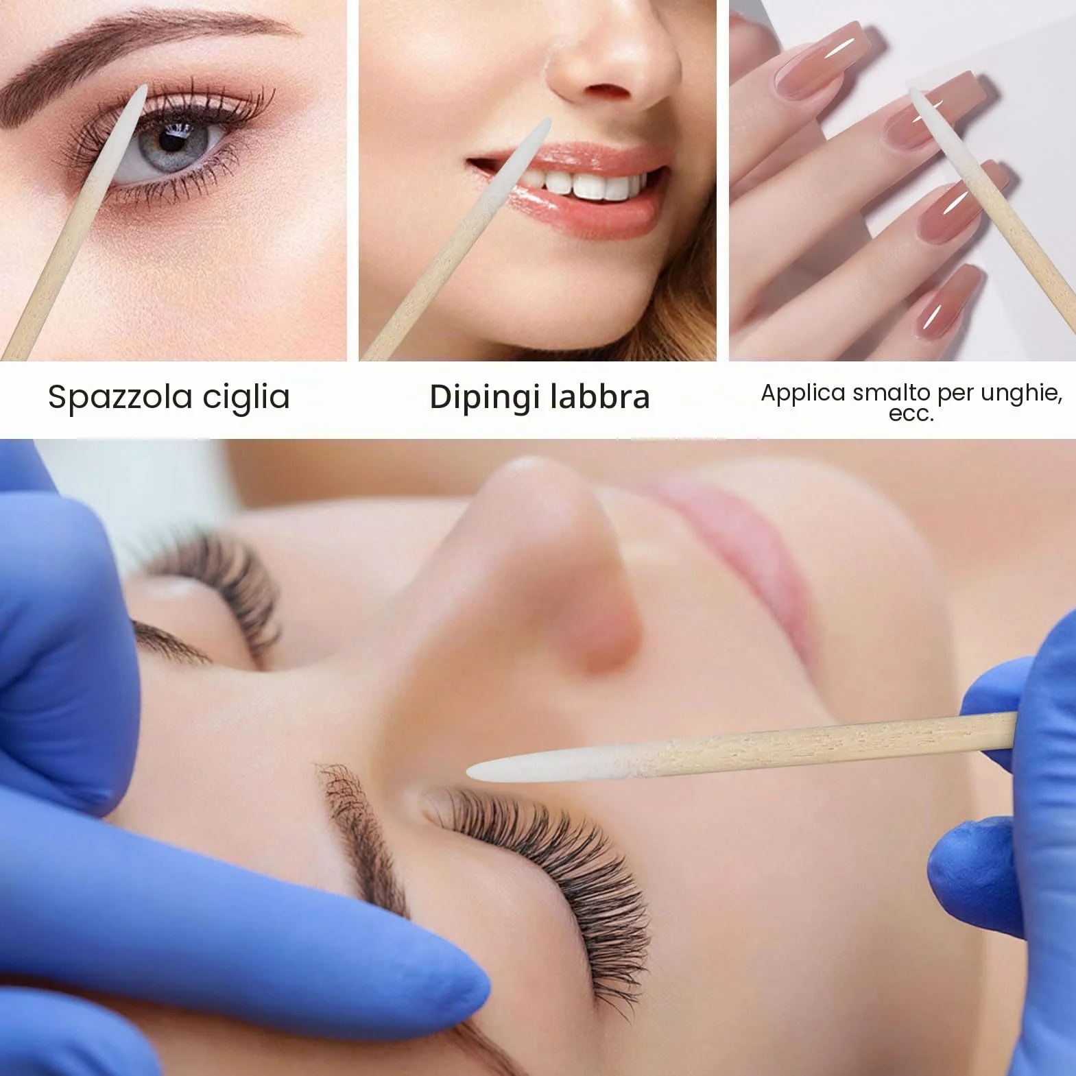 200 tamponi di cotone a punta in legno, 7 cm, applicatori per tatuaggi, sopracciglia, bellezza, trucco, unghie (bambù)