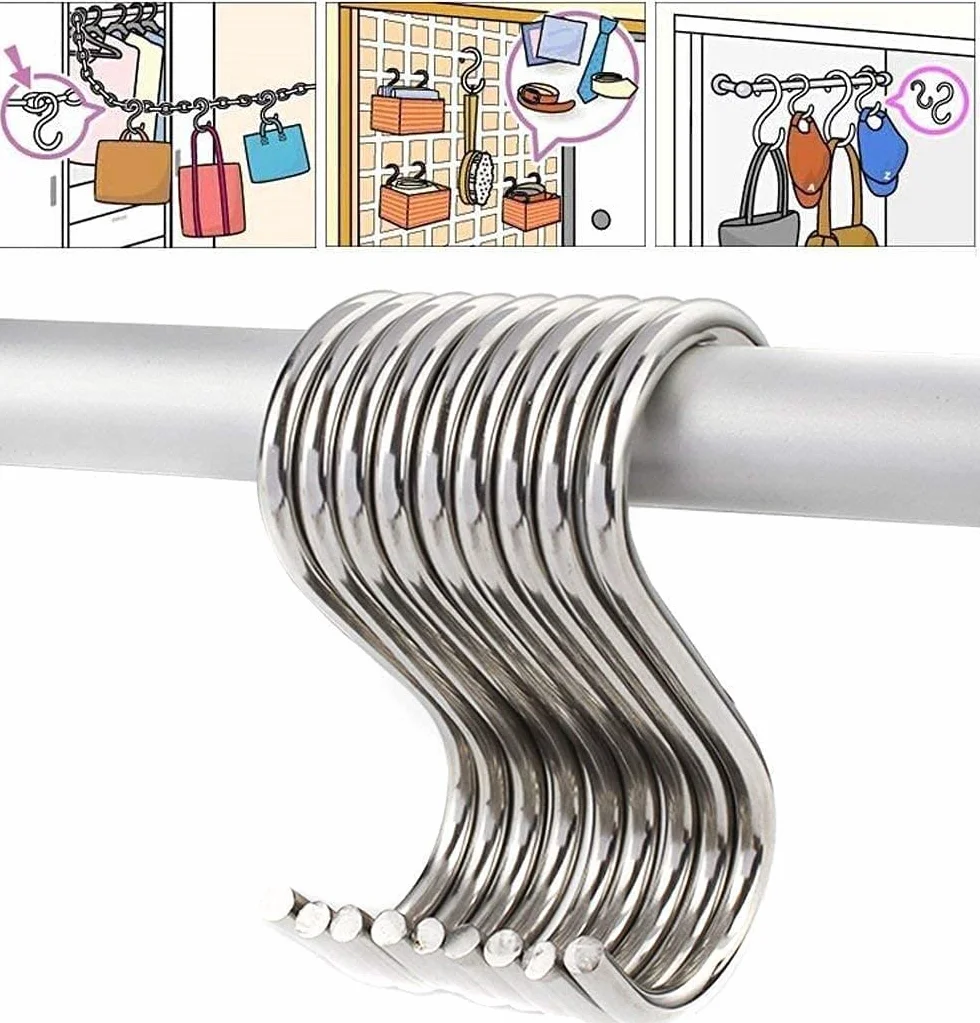 Ganci a S in Acciaio Inox 304 Altezza 6.8cm Diametro 4mm 10 Pezzi Multiuso