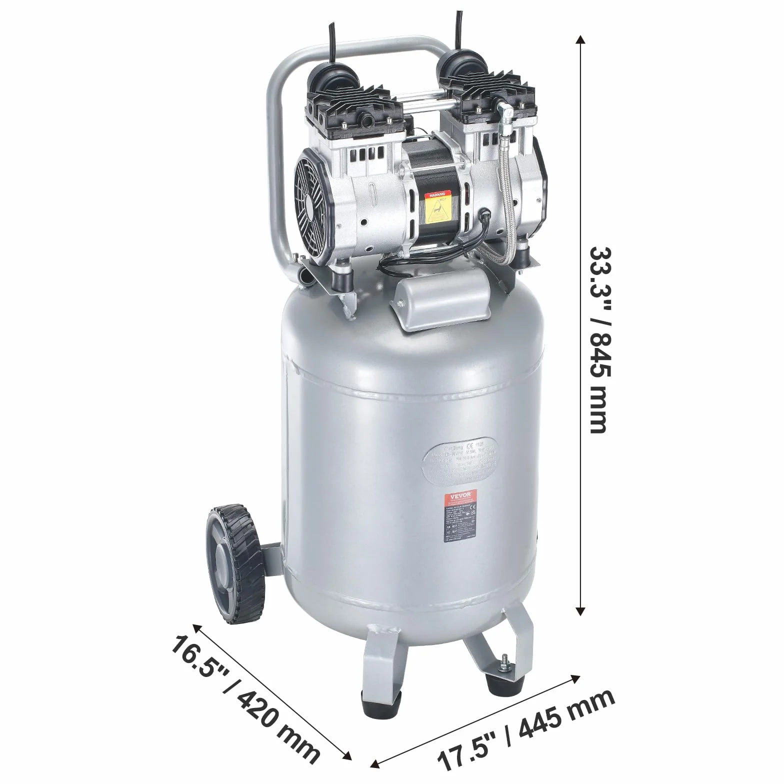 VEVOR Compressore d'Aria Senza Olio 13 Galloni 49 L Serbatoio 2 CV