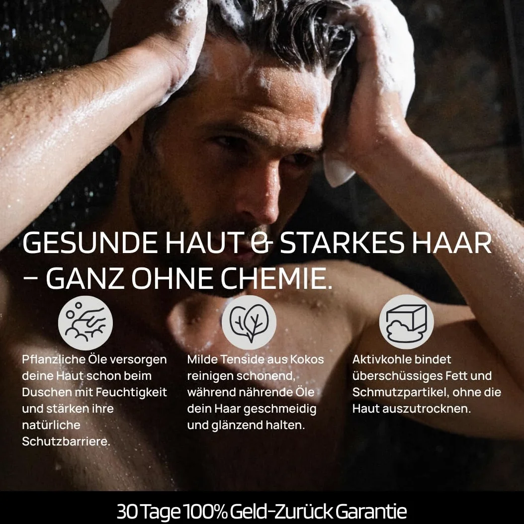 SKINBRO® Set di sapone doccia da uomo e shampoo solido, sapone naturale estivo da uomo | Sapone rinfrescante, ciliegia, legnoso, lussuoso, potente e rinfrescante, da uomo, con porta sapone, spazzola e barattolo