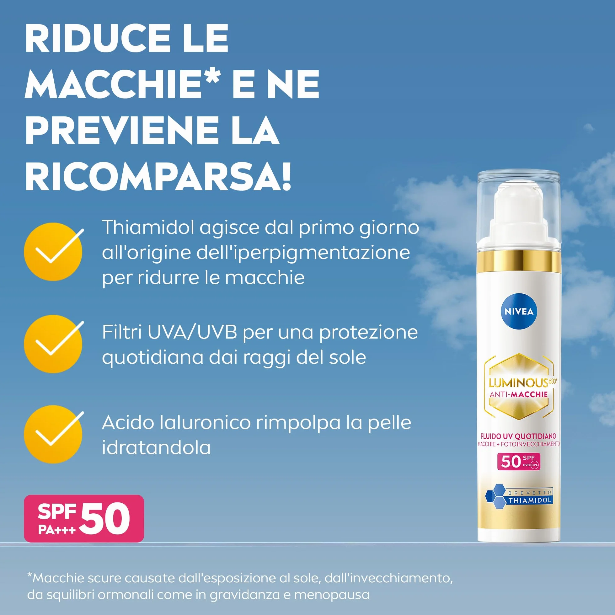 NIVEA Luminous630 Skincare Kit Anti-Macchie, Set skincare completo con Siero Viso Anti-Età & Anti-Macchie 30 ml e Fluido UV Quotidiano Crema viso SPF 50 40 ml con Thiamidol brevettato antimacchia