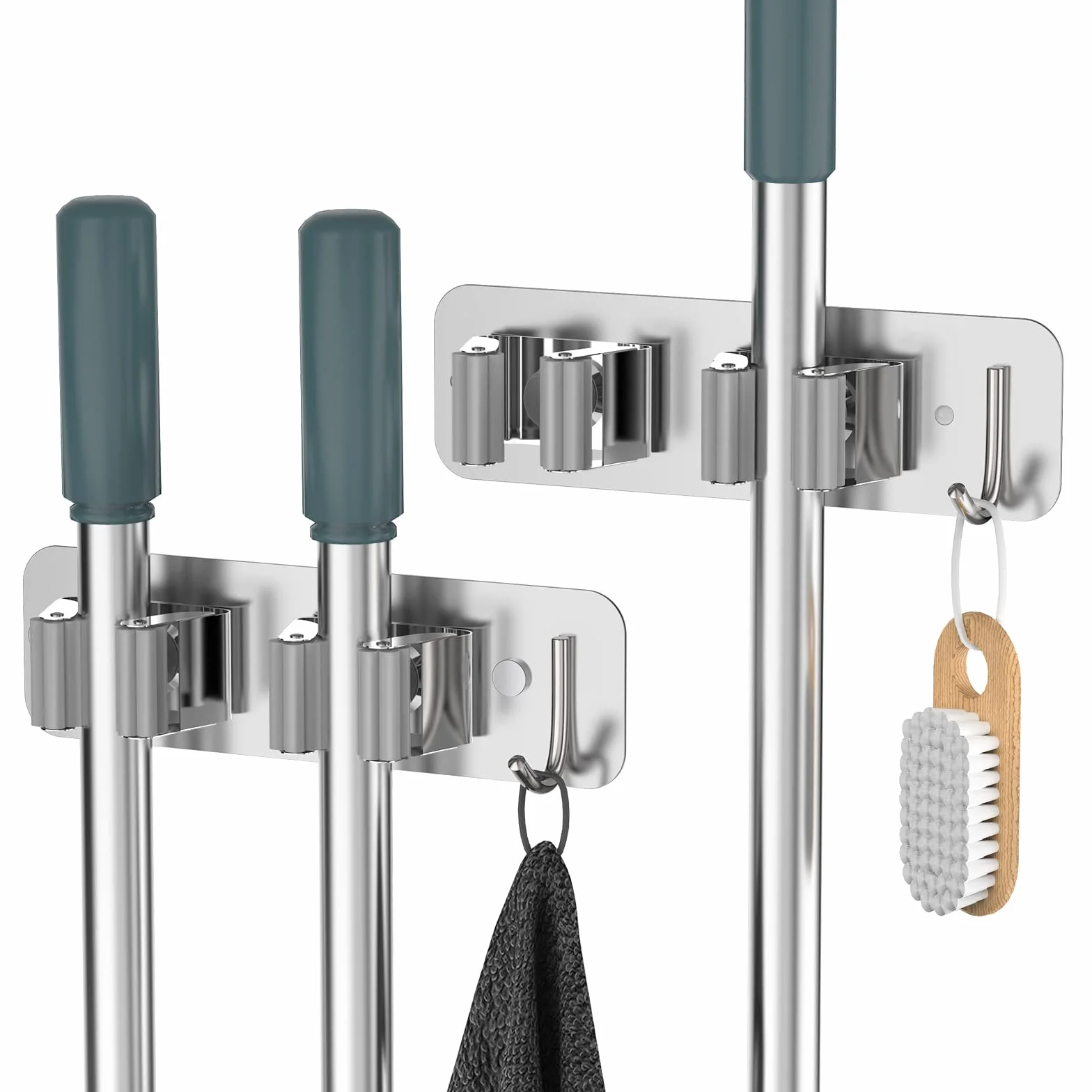 HOMEASY Porta Scope Parete 2 Pezzi, Portascope da Muro in Acciaio Inox, Argento