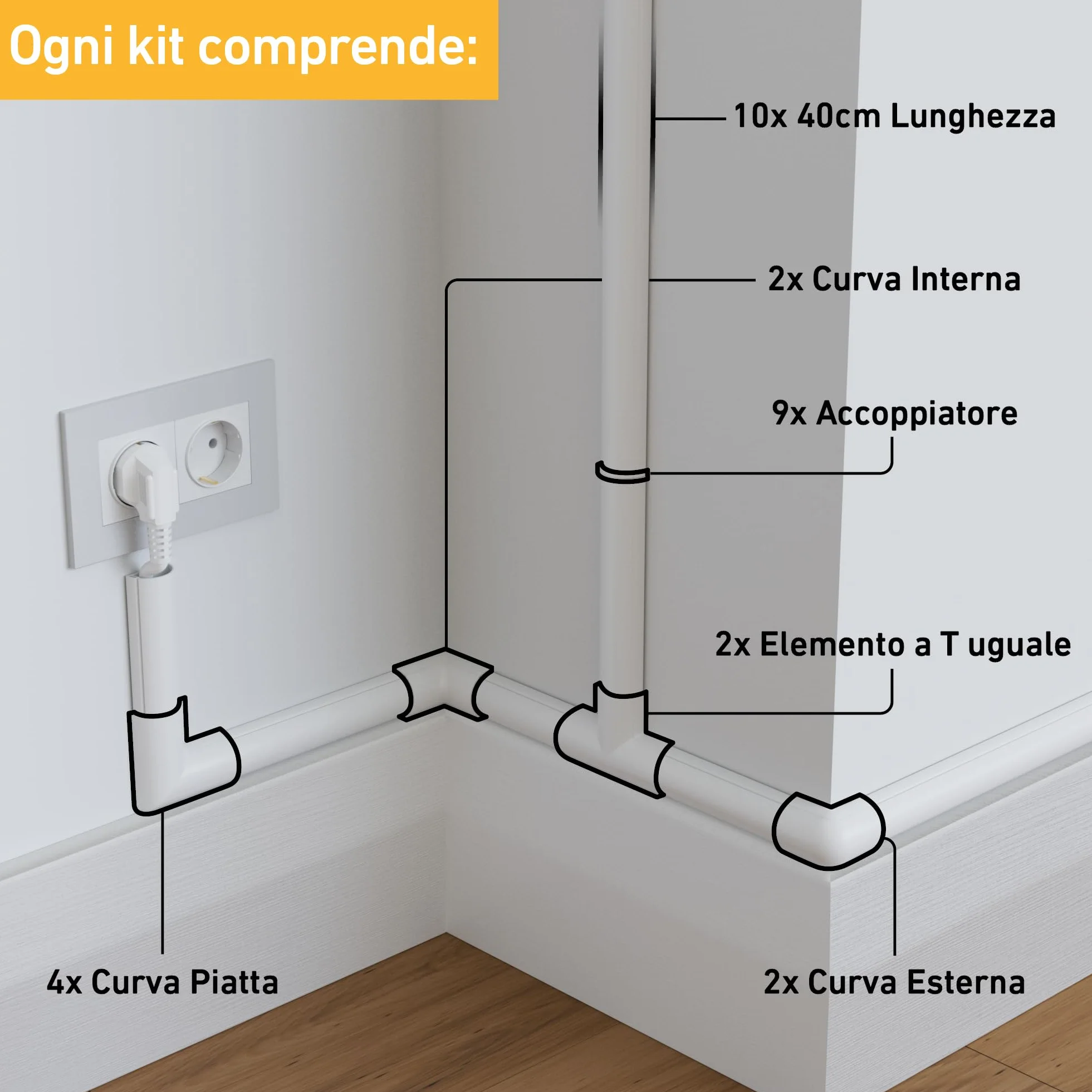 D-Line Canalina Passacavi 30x15mm Multipack 4m, Bianco