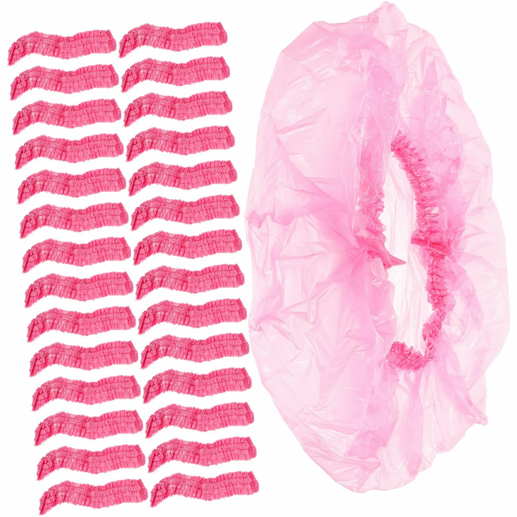 PLAFOPE Cuffia da Doccia Grande Elasticizzata per Chioma Lunghi Donna, 500 Pezzi, Rosa, Monouso per Spa, Bagno, Cucina e Viaggi