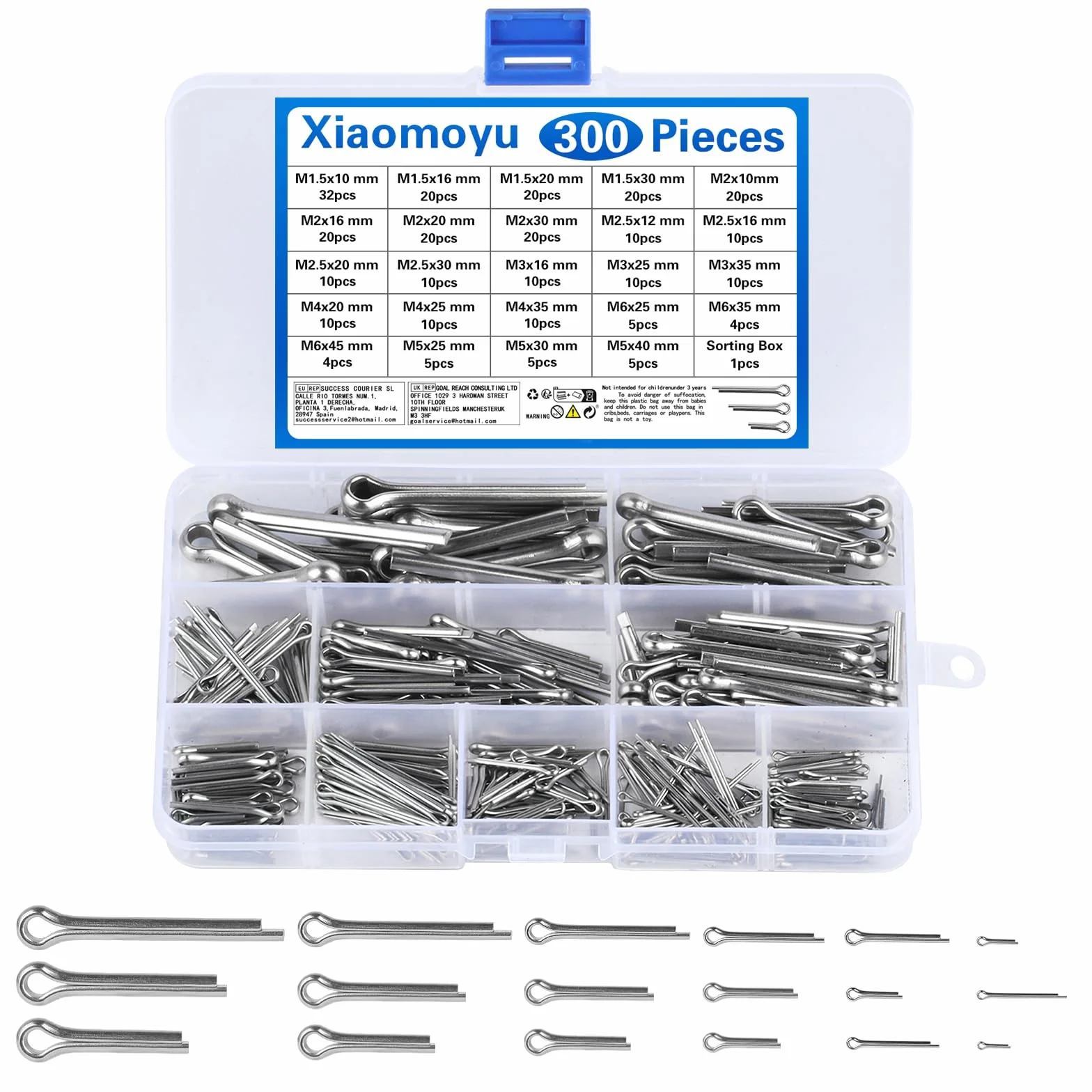 Coppiglie Spaccate Cotter Pin Acciaio Inox Assortimento 300 Pz Attrezzi da Officina