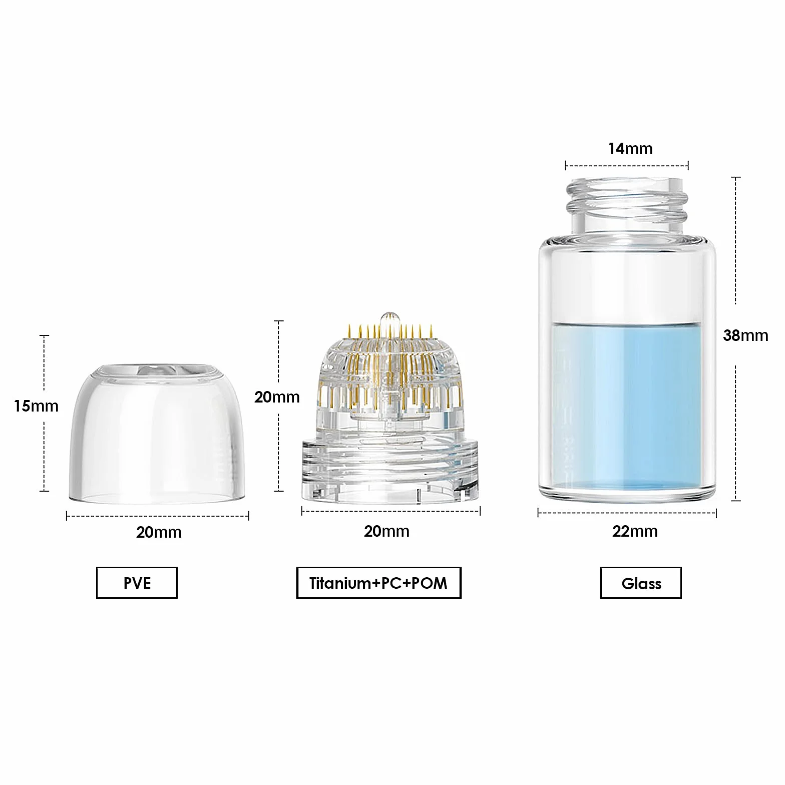Derma Stamp Hydra Needle 20, Microneedling Titanio 20 Pin Lunghezza 0.5mm, Bottiglia Applicatrice di Siero Riutilizzabile per Cura della Pelle & Stimolazione della Crescita di Capelli Barba