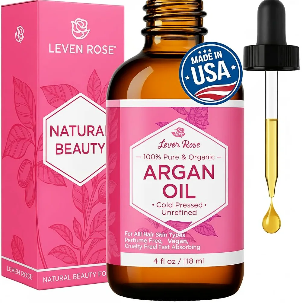 Leven Rose Virgin Olio di Argan - Pure a freddo pressato, 100% organico per la crescita dei capelli, della pelle Siero, Viso, Chiodi, Eczema, Acne - Best Argan marocchino - 4 Oz