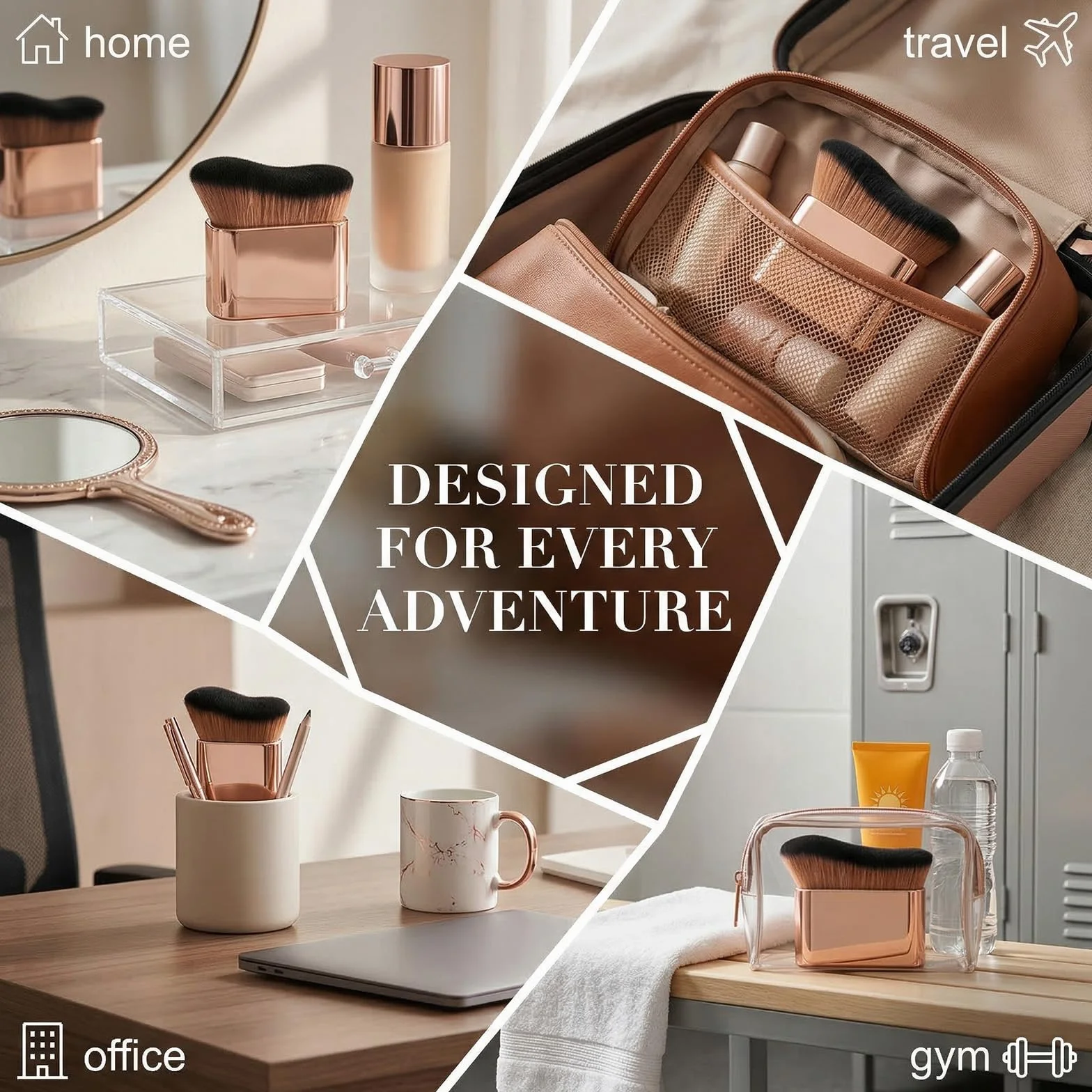 1 Pennello per Fondotinta Ondulato in Rosa Oro, Pennello Autoabbronzante e Bronzer Professionale per Viso e Corpo, Applicatore Ergonomico ad Alta Densità