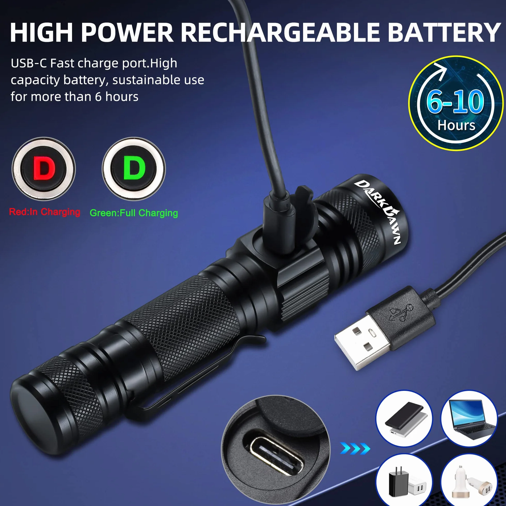 DARKDAWN Torcia UV 395nm Ricaricabile USB, Lampada di Wood Ultravioletti Luce Nera per Polimerizzare Resina