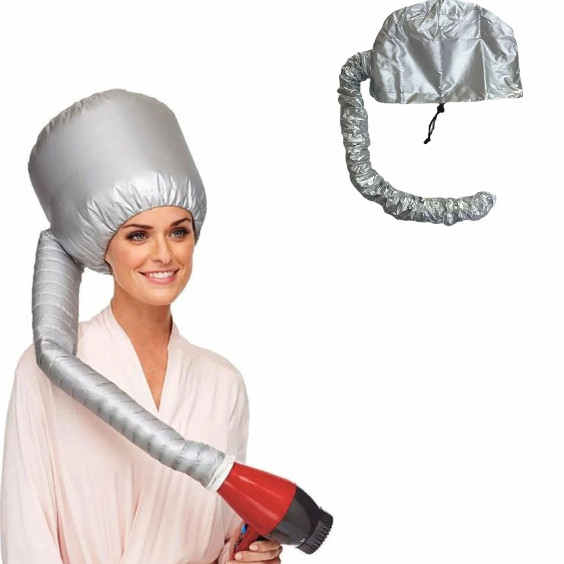 Casco per Asciugatura Capelli, Cuffia per Asciugacapelli Manuali, Regolabile Elastica Cuffia Termica per Capelli, per Asciugatura, Acconciatura, Arricciatura (Grigio)