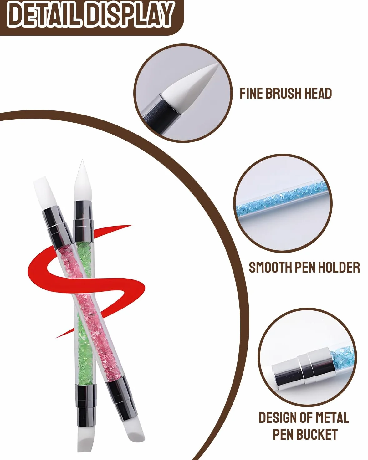 5 Pezzi Pennelli in Silicone per Unghie, Silicone Nail Art Sculpture Pen, Pennelli in Nail Gel Scultura Penna Matita Strumento Per Unghie Art Design Decorazione Kit