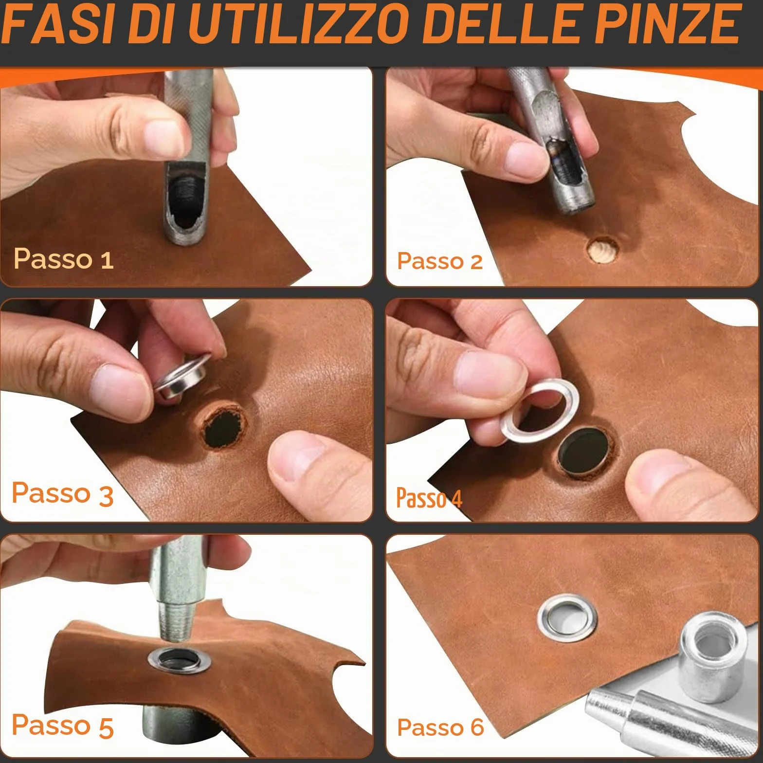 Occhielli in Acciaio Inox 10 mm 200 Pezzi Kit Pinze per Telone Abbigliamento Pelle