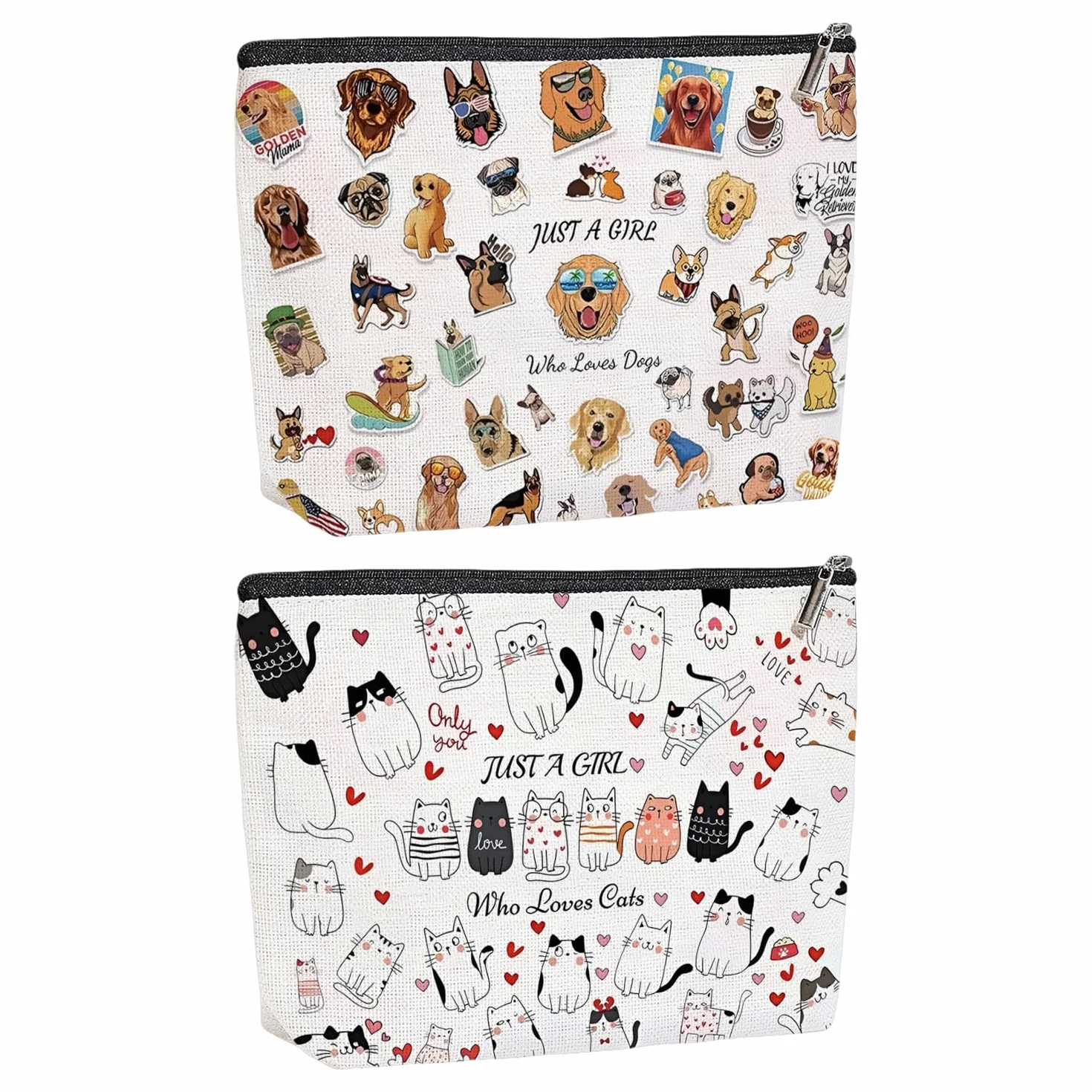 Borse Cosmetiche Da 2 Pezzi Per Cani E Gatti Dei Cartoni Animati, Borse Da Toilette Da Viaggio Portatili, Piccoli Oggetti Da Organizzare, Regali Per Gli Amanti Degli Animali.