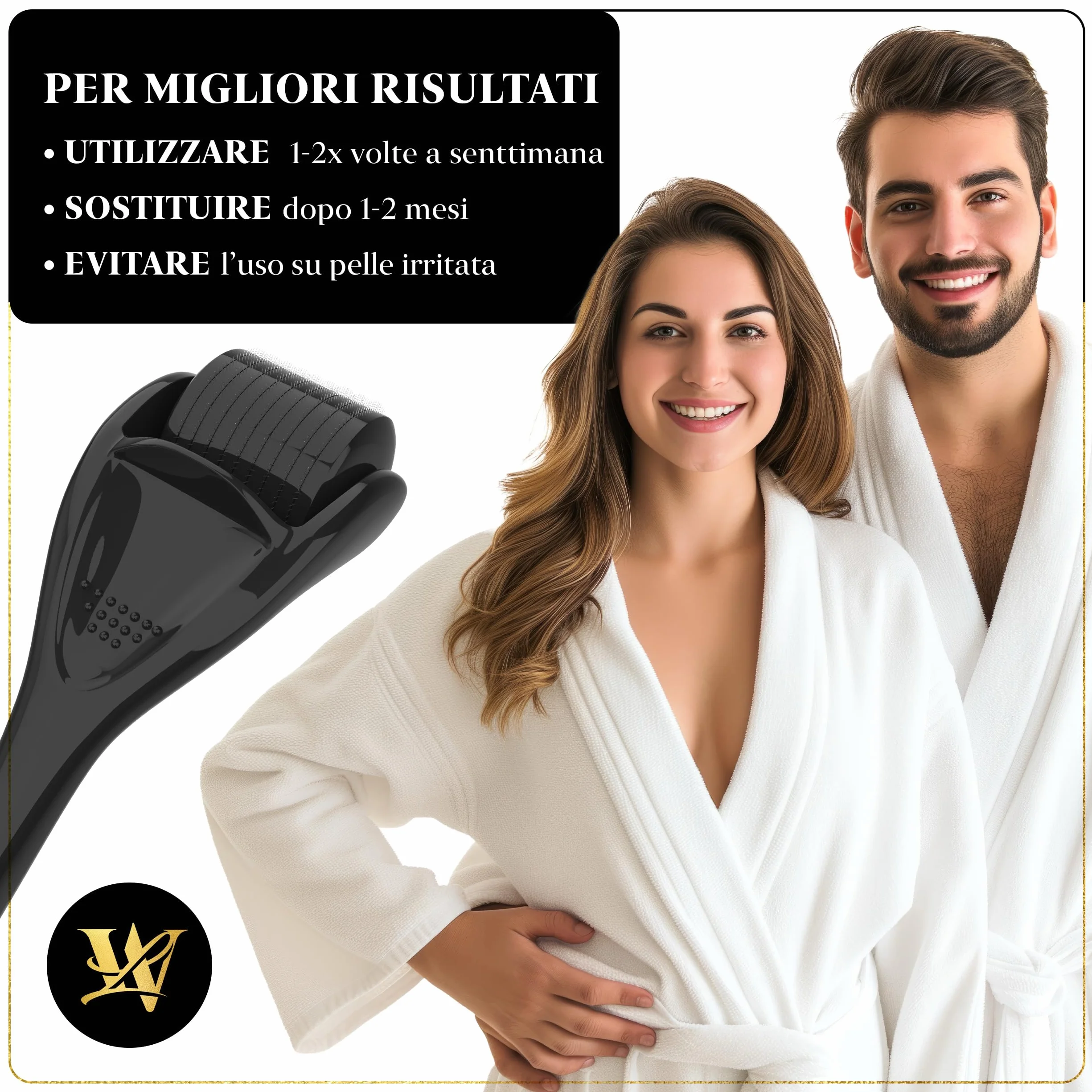 Derma Roller 1,0mm per pelle, dermaroller capelli e barba - Rullo microneedling in titanio per viso