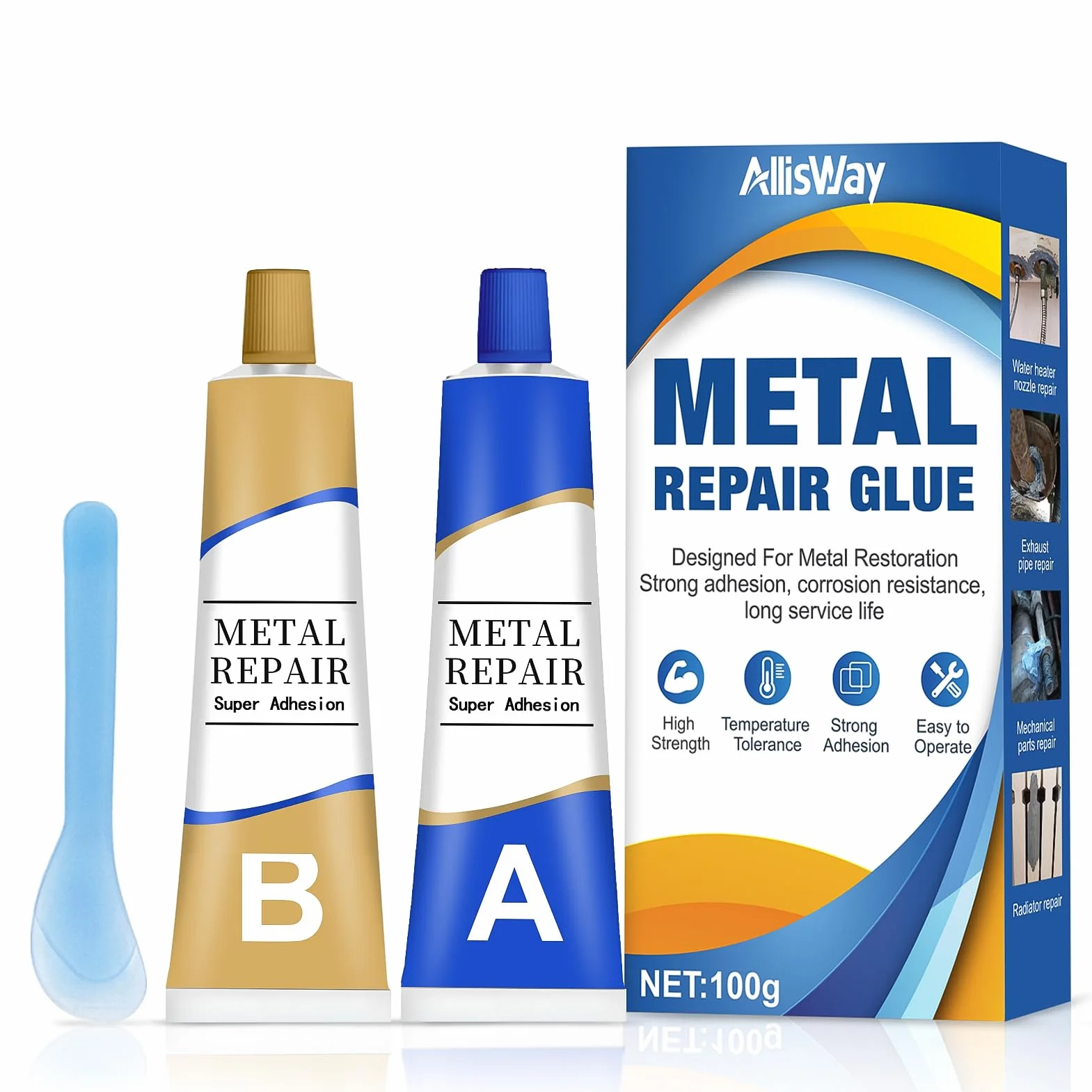 Colla per Metallo Extra Forte 100 G Bicomponente Riparazione Saldatura Acciaio Inossidabile Alluminio