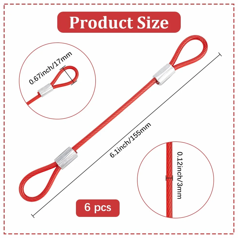 GORGECRAFT Cavo in Acciaio con Anelli Diametro 3mm Lunghezza 15.5cm Rosso