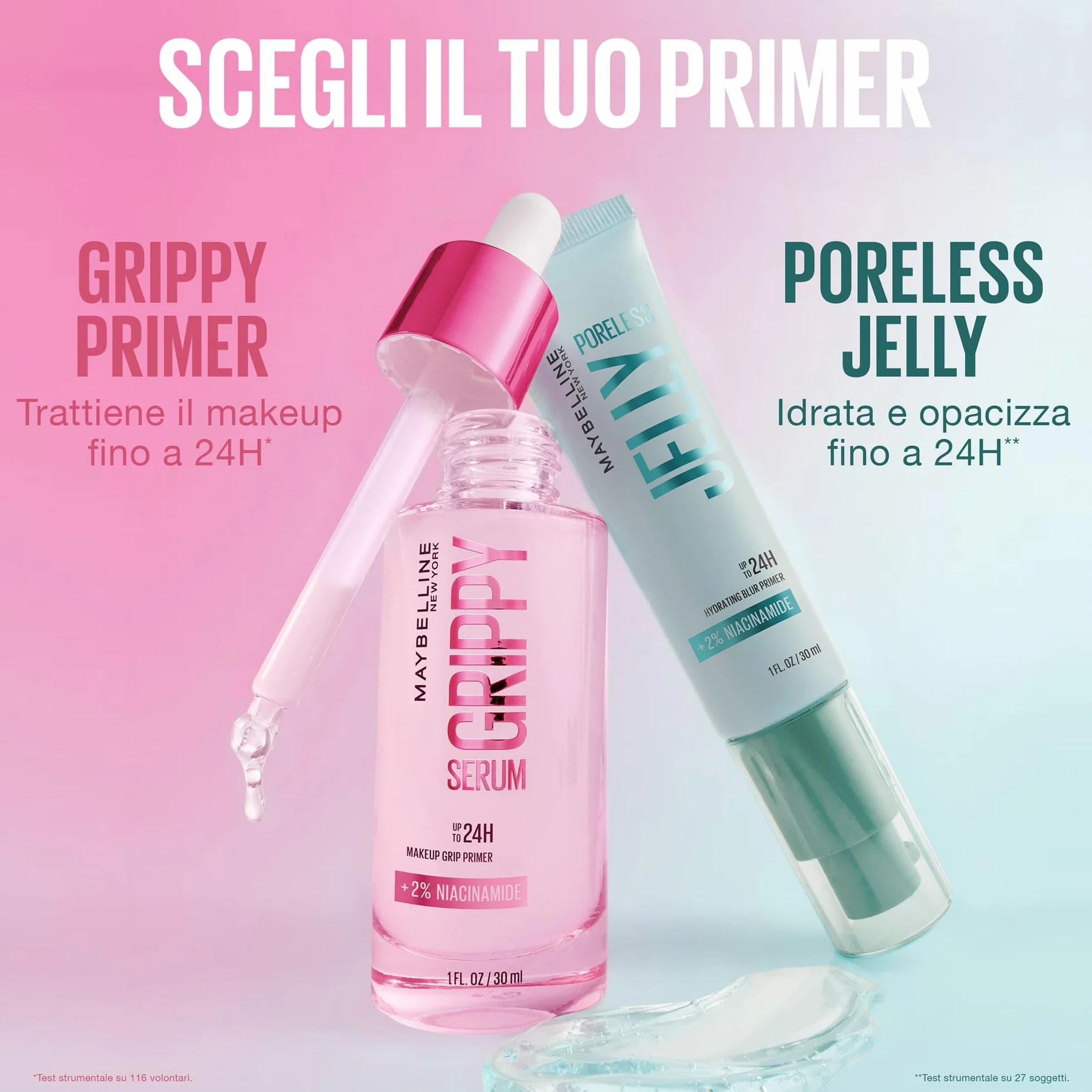 Maybelline New York Primer Idratante, Rende la Pelle Uniforme e Idratata per 24H*, Pori Meno Visibili e Lucidità Ridotta, Non Unge la Pelle, Arricchito Con Niacinamide, Poreless Jelly Primer, 30 ml