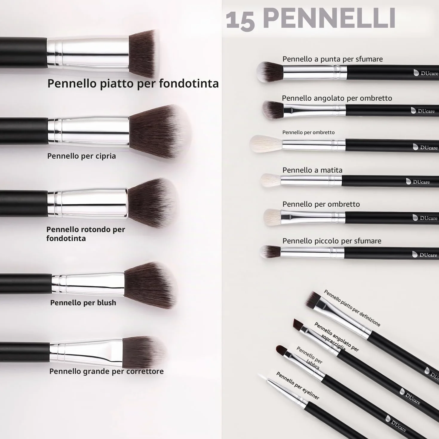 DUcare Pennelli Make Up Set 15Pcs Pennelli Trucco Professionali Set di pennelli da trucco con del sacchetto Case