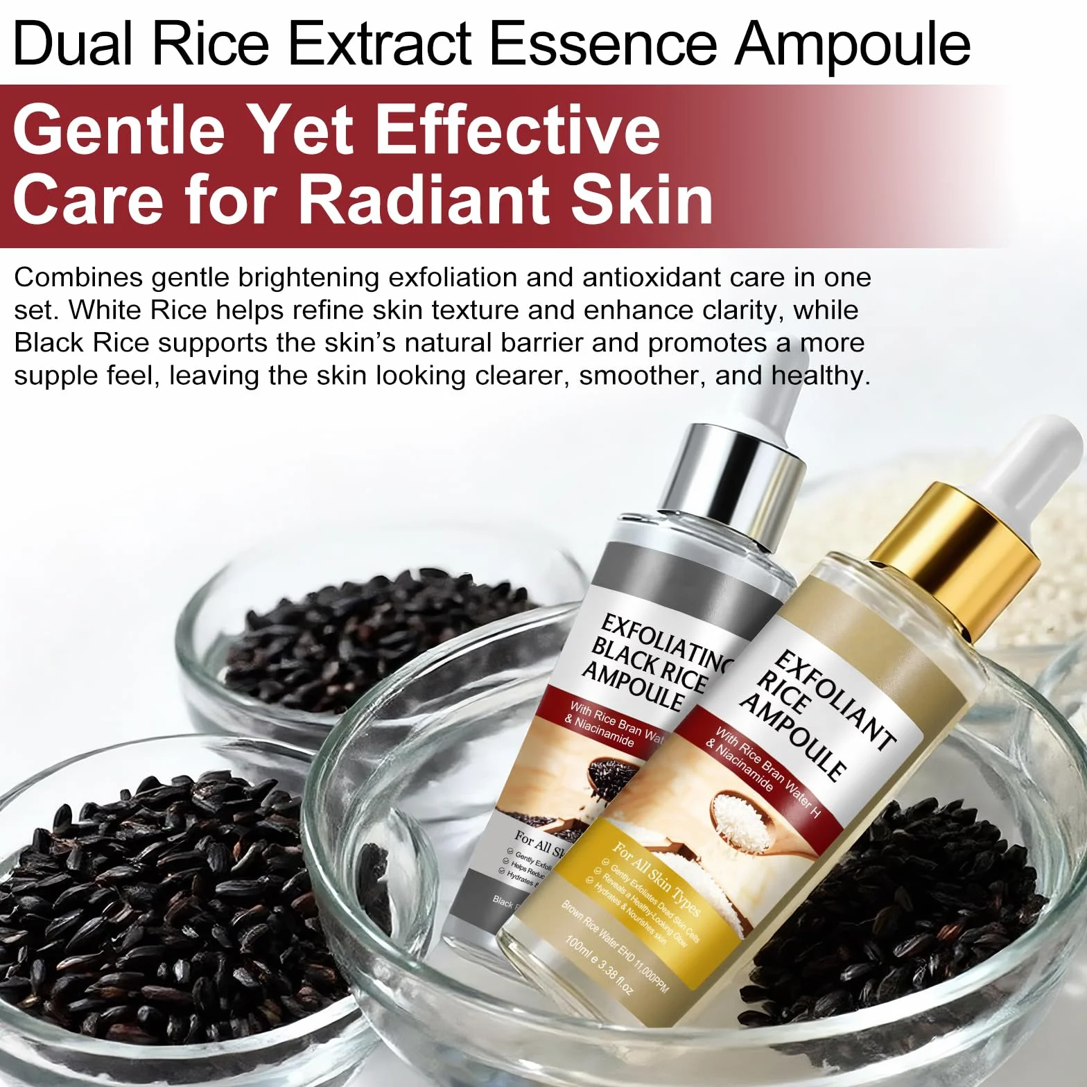 Peel Shot Glow Rice Ampoule Duo, Coreano Esfoliante al riso, Prodotti esfolianti di riso nero delicato che aiutano a rimuovere le teste nere e la pelle morta, la cura dei pori