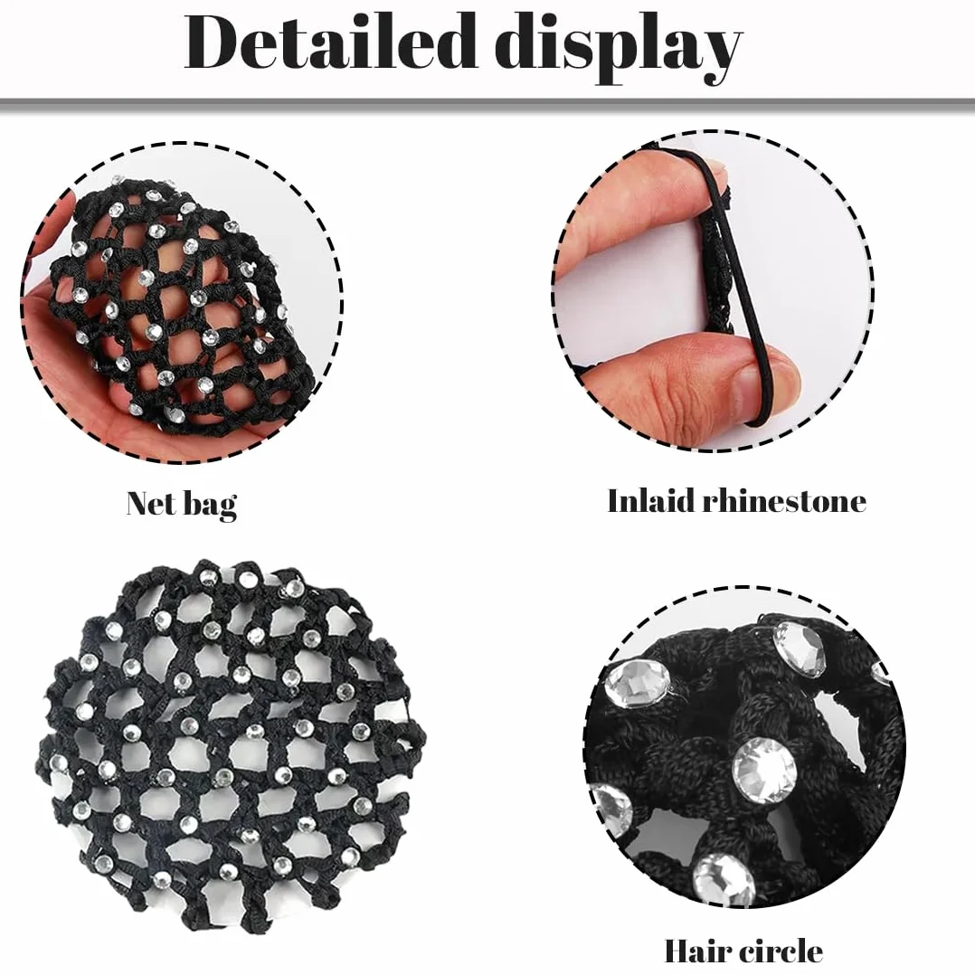 4 pezzi Chignon Retina per Capelli Chignon Bambina con Perline Retine per Capelli,Reti per Capelli Danza,Reti per Capelli Stretch Per Infermiera Assistente di Volo Balletto(nero, bianco)