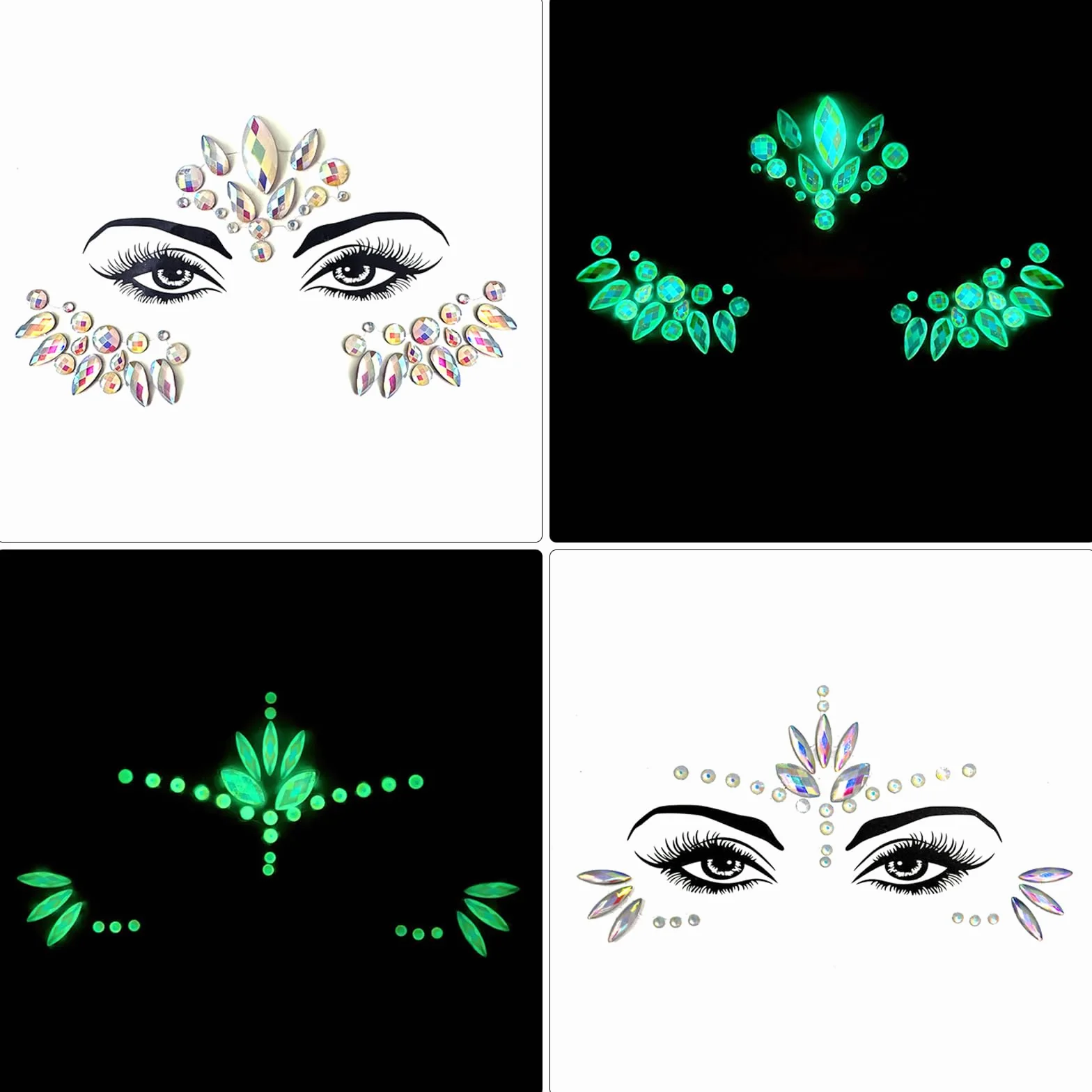 TNSLAND 4PCS Brillantini Viso Make Up Viso Gemme, Brillantini Adesivi Viso, Glitter Strass Make Up, Festival Strass Adesivi per Viso Gemme per Carnevale Musicale, Feste, Trucco, Glitter Corpo