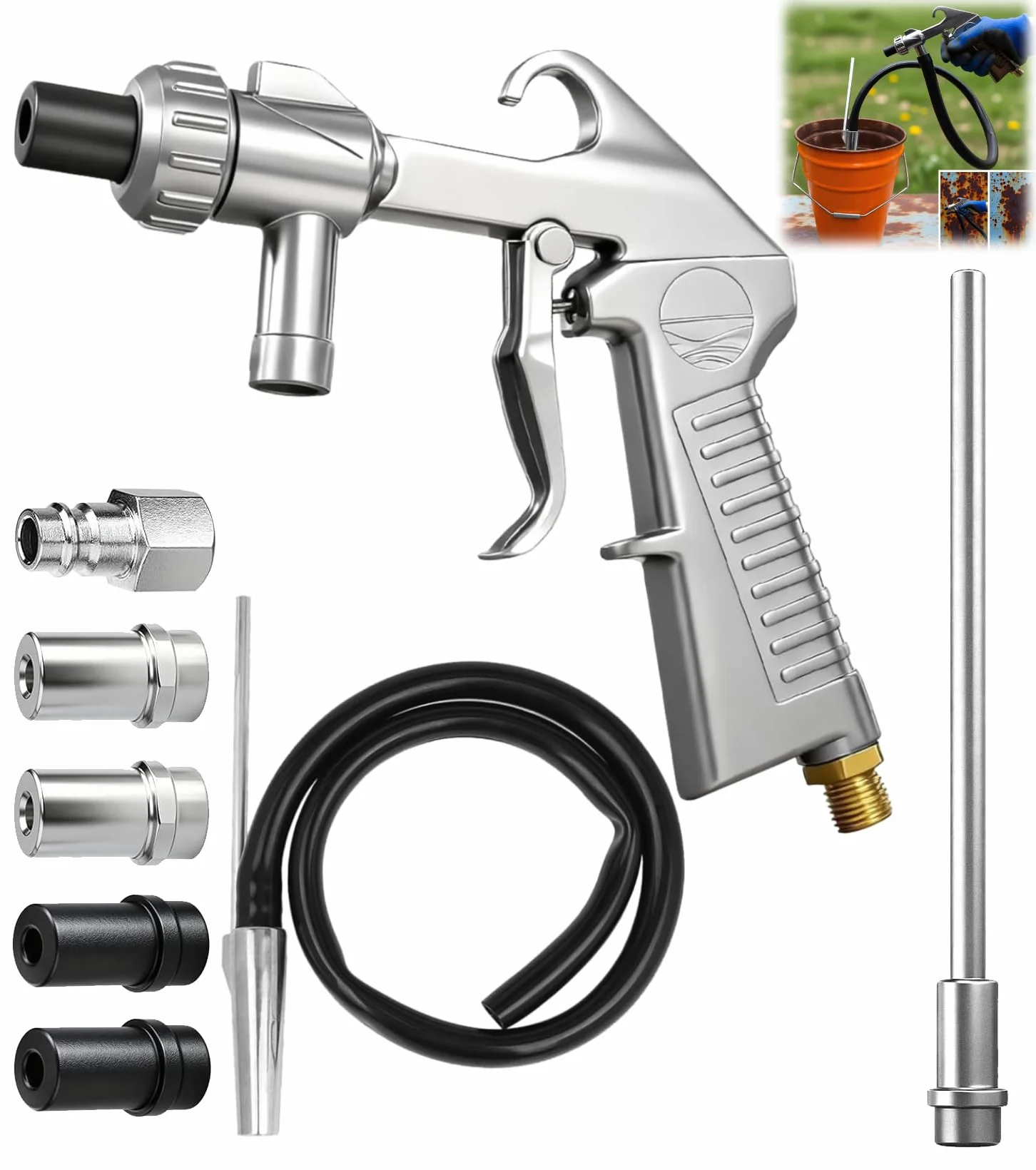 Pistola per Sabbiatura Set 5/6 mm con Ugello Lungo per Compressore